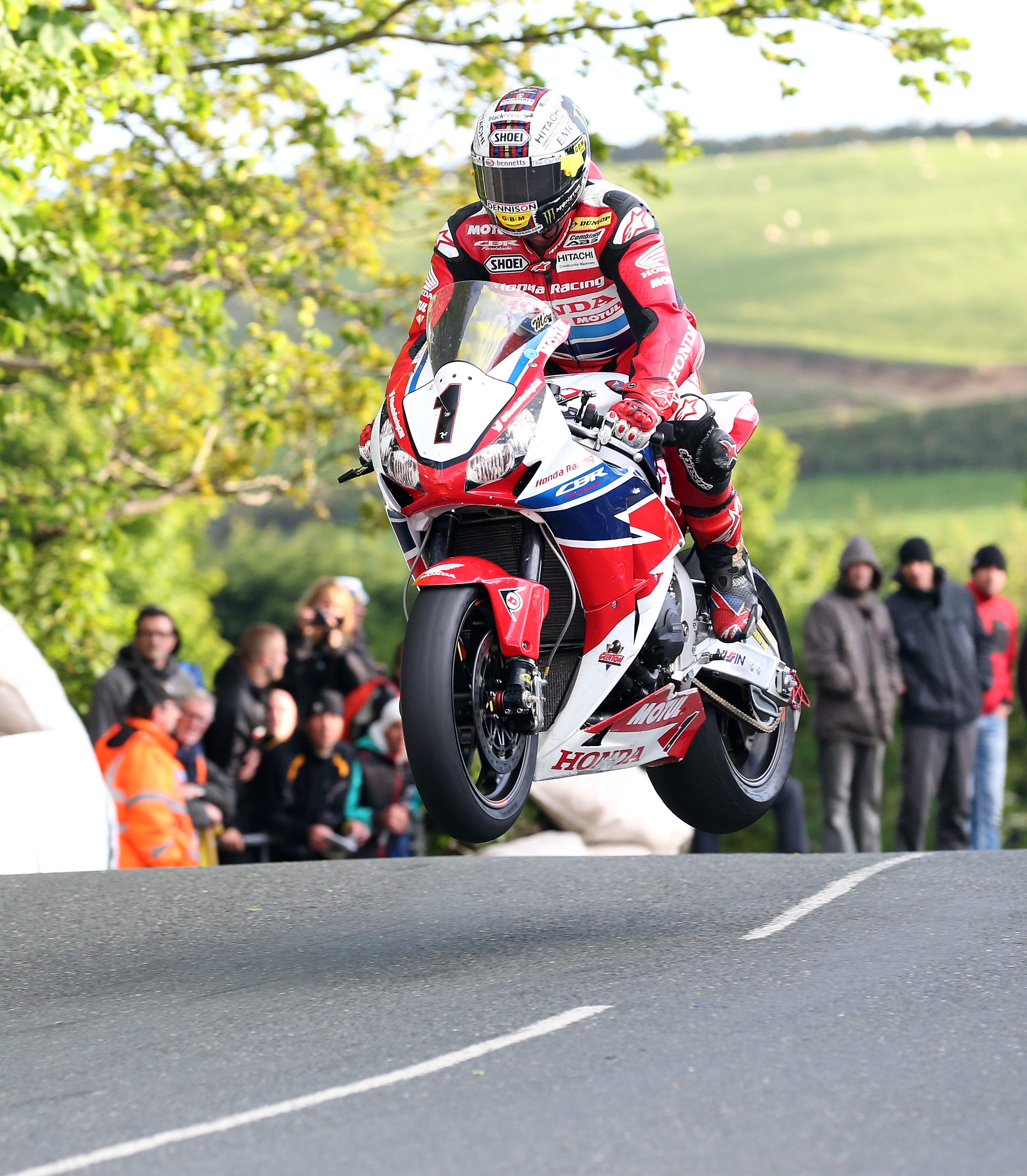 John McGuinness goes over Ballaugh Bridge in this year’s Superbike race