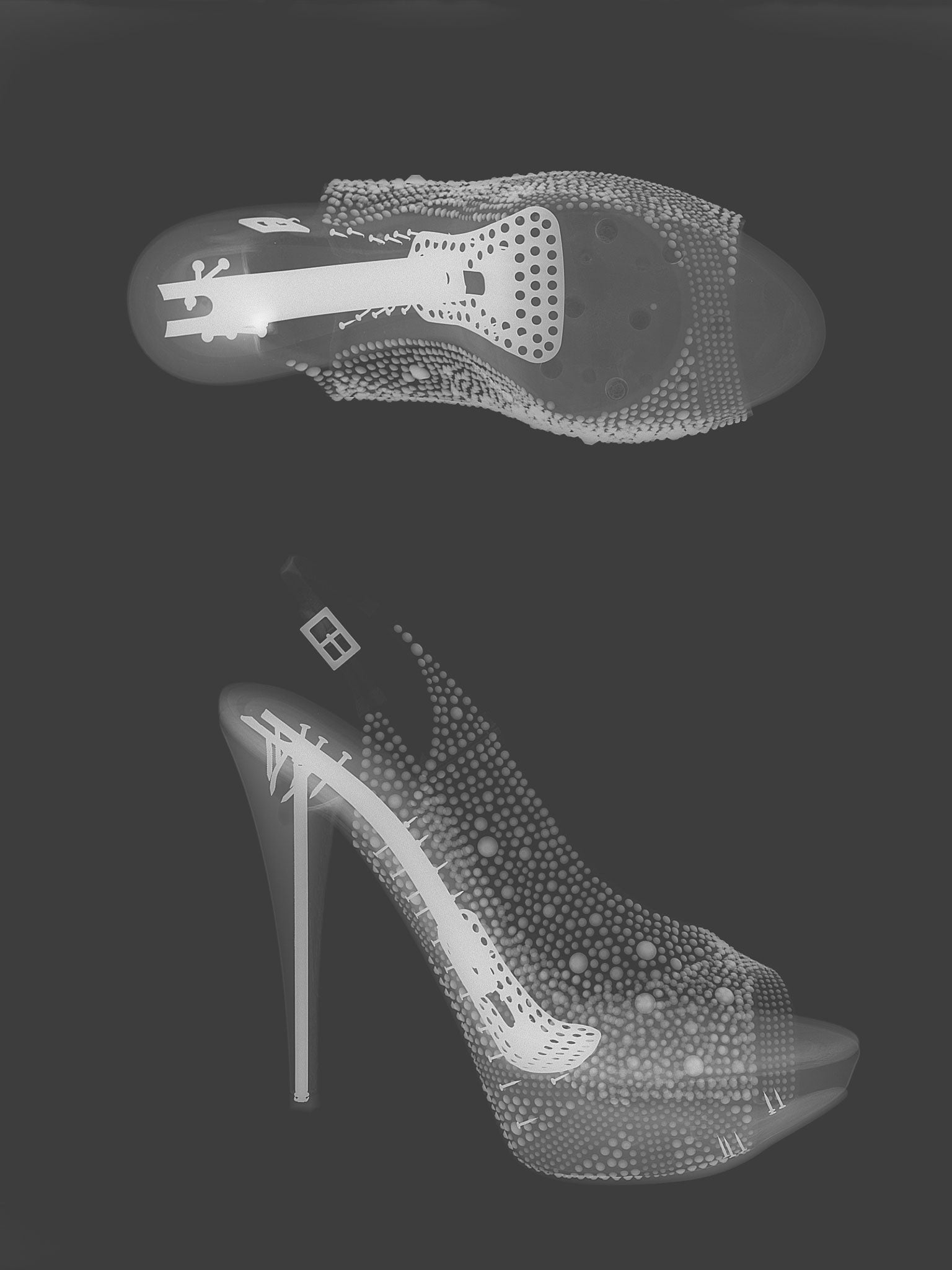 An x-ray reveals the steel supports in Gina's 'Drew' shoes