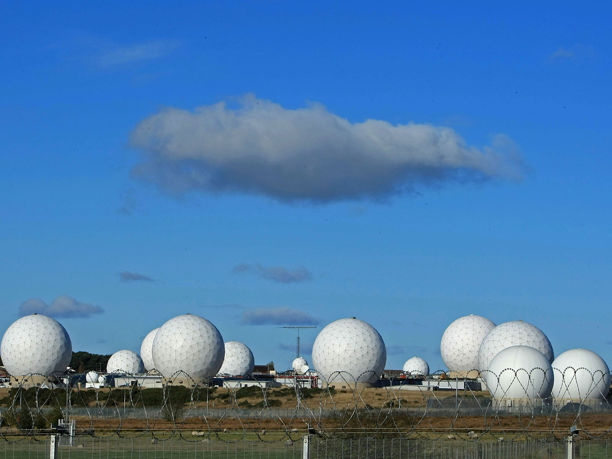 The radar domes of RAF Menwith Hill in North Yorkshire, reported to be the biggest spy base in the world