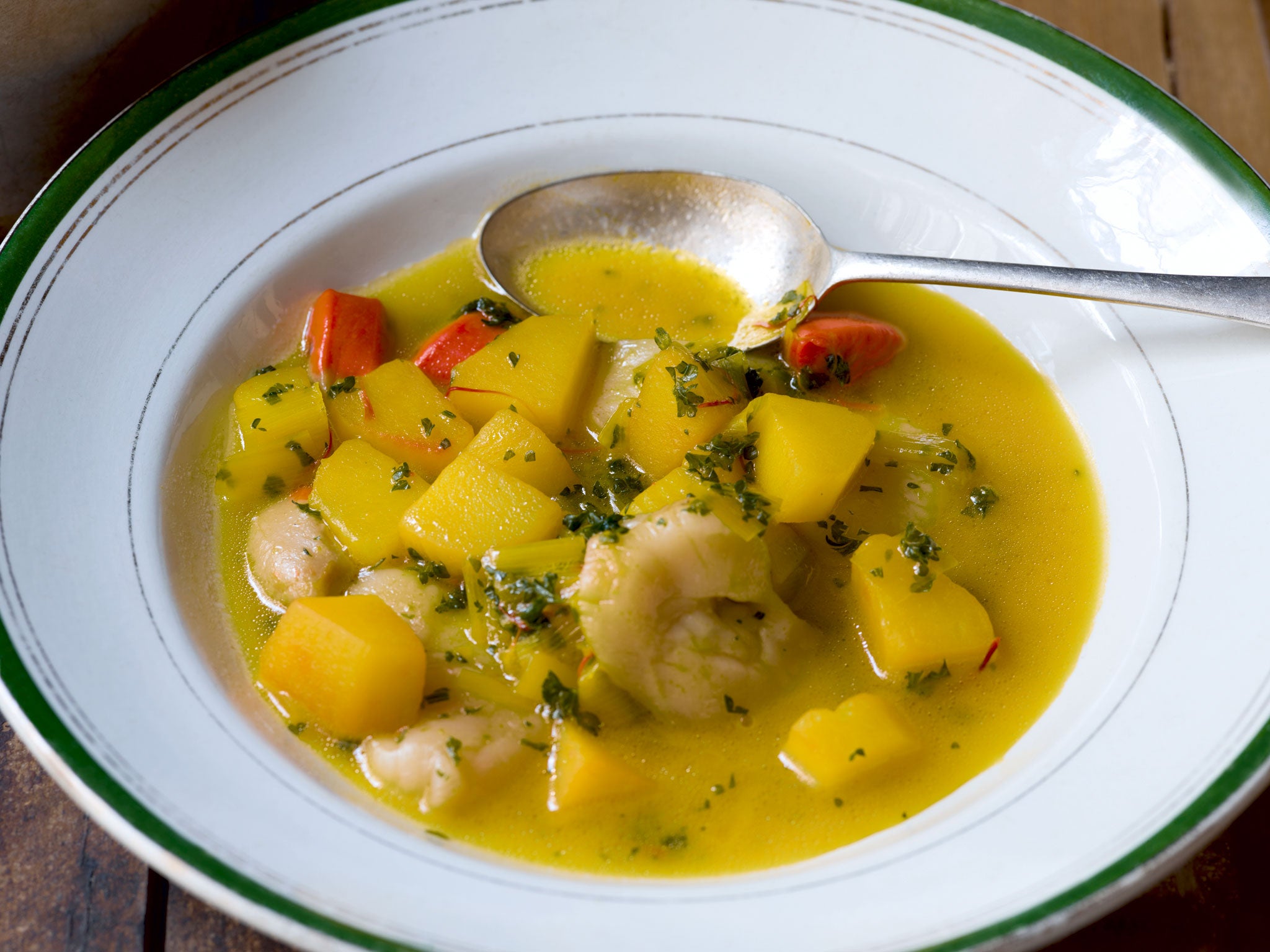 Subtle: Leek, scallop and saffron broth