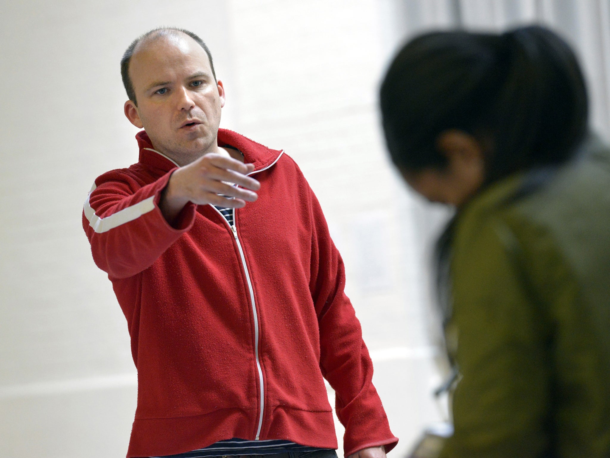 Rory Kinnear and Weruche Opia in rehearsal for The Trial at the Young