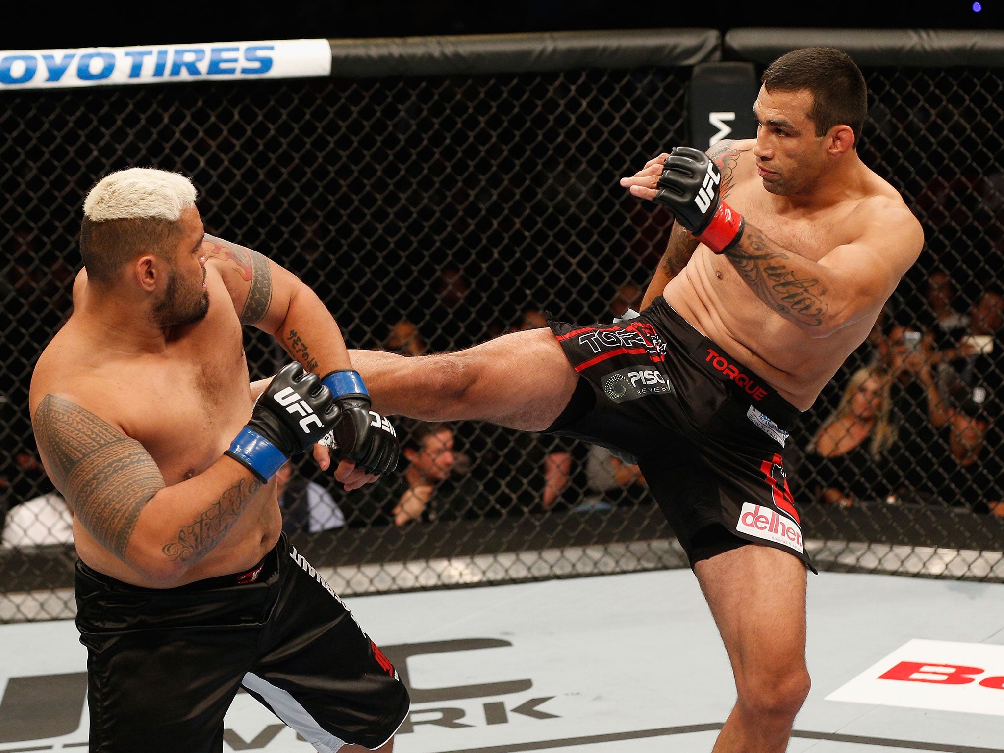 Fabricio Werdum kicks Mark Hunt