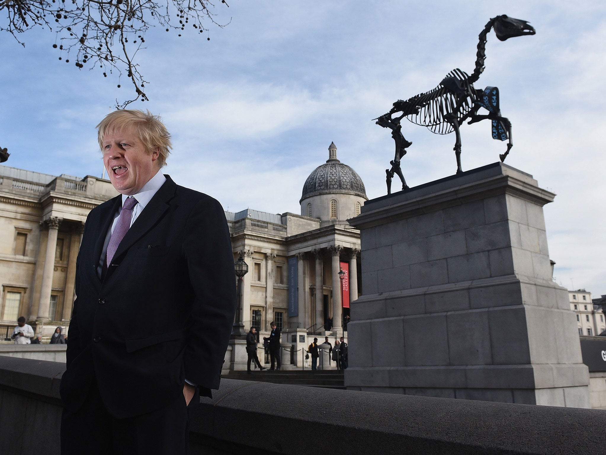 The London Mayor, Boris Johnson, unveils ‘Gift Horse’ last March, the latest work to grace Trafalgar Square’s Fourth Plinth