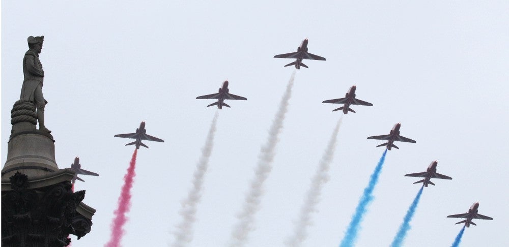 The Red Arrows flypast, part of the Queen's official birthday celebrations