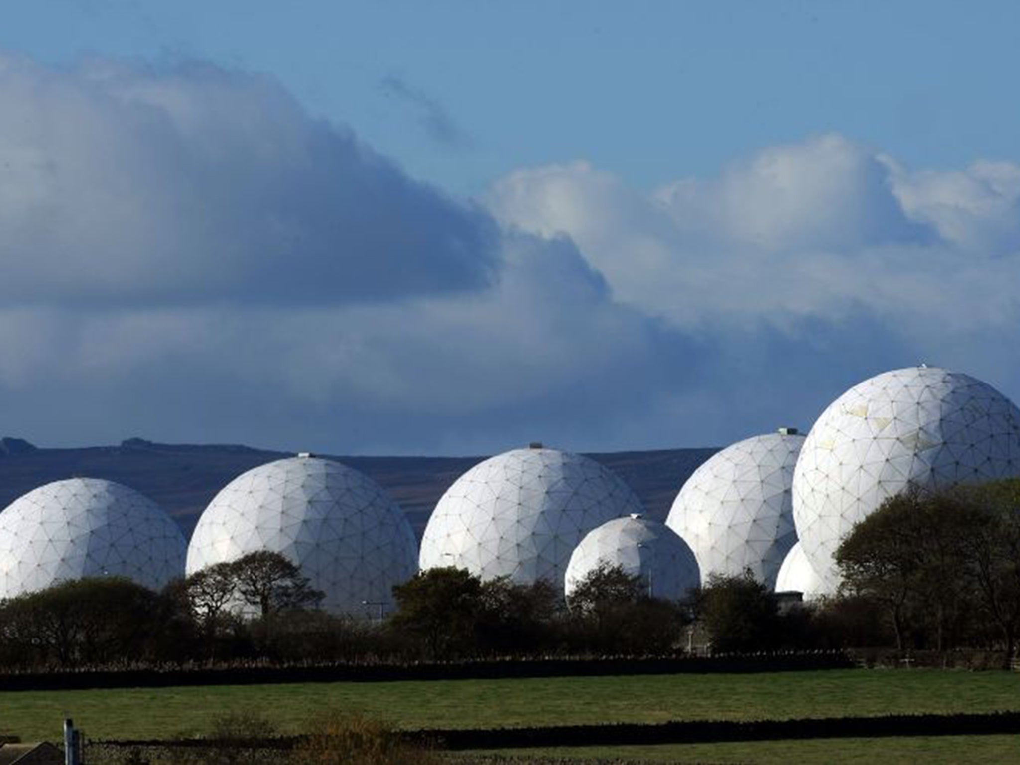 Radar domes at RAF Menwith Hill, Yorkshire, one of the world’s biggest spy bases