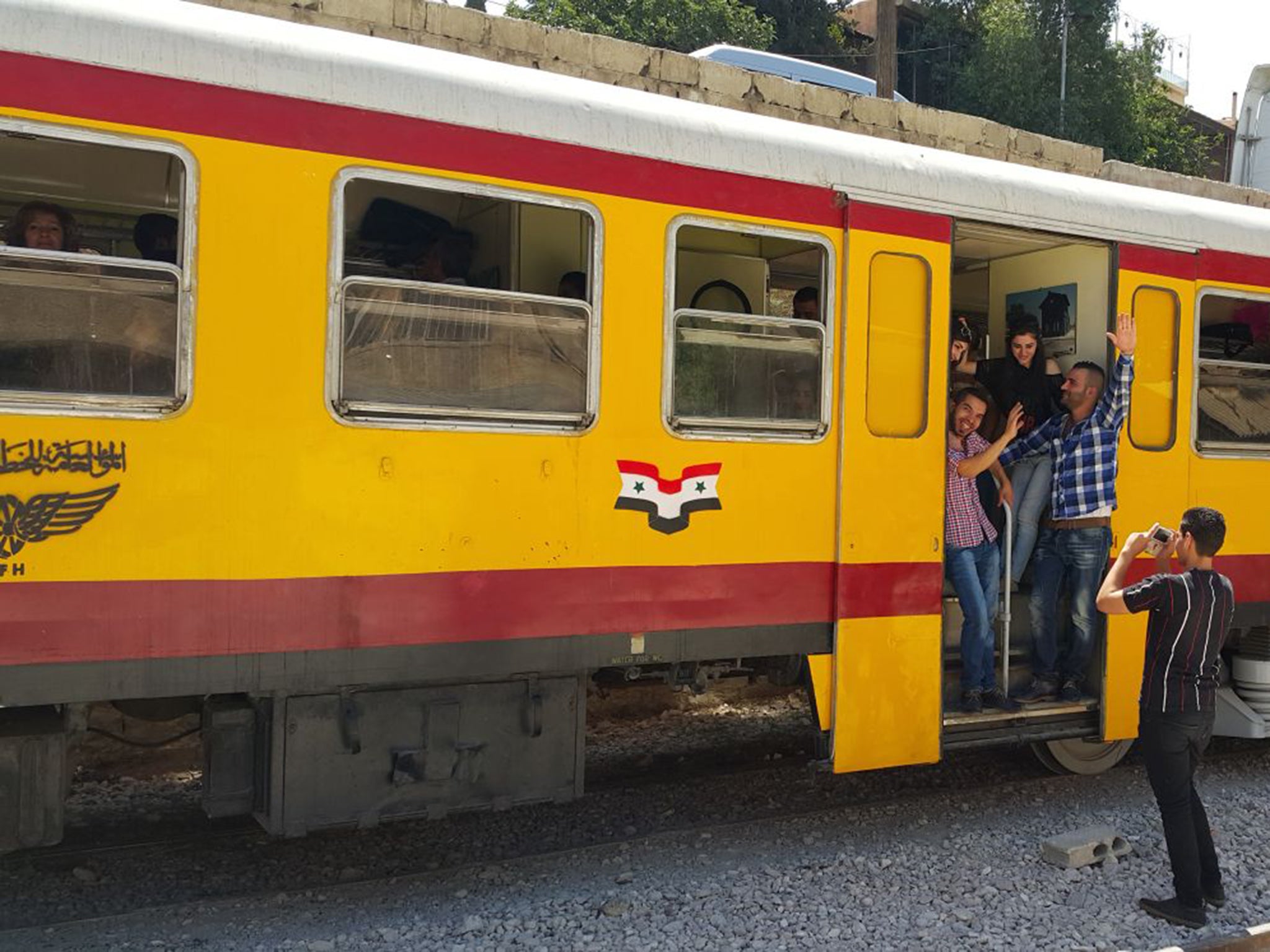 The city’s only train is formed of a lone bright yellow carriage from Hungary, a tiny remnant of Syria’s state railways