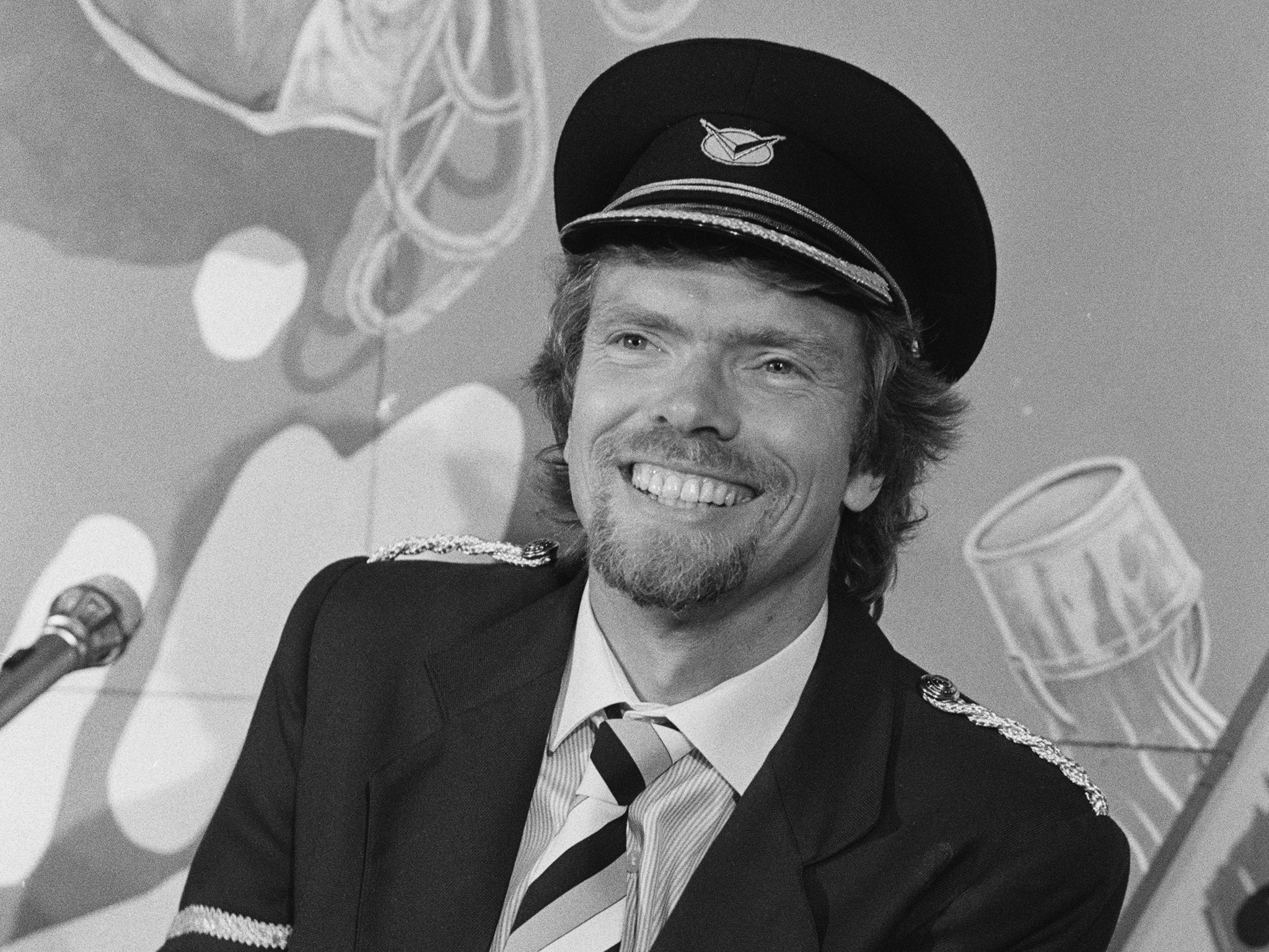 Branson at the launch of Virgin Atlantic in 1984