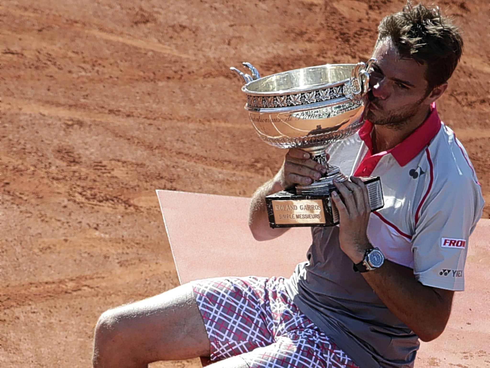 Stan Wawrinka sports his unexpectedly fashionable garish shorts after his victory in the French Open final at Roland Garros