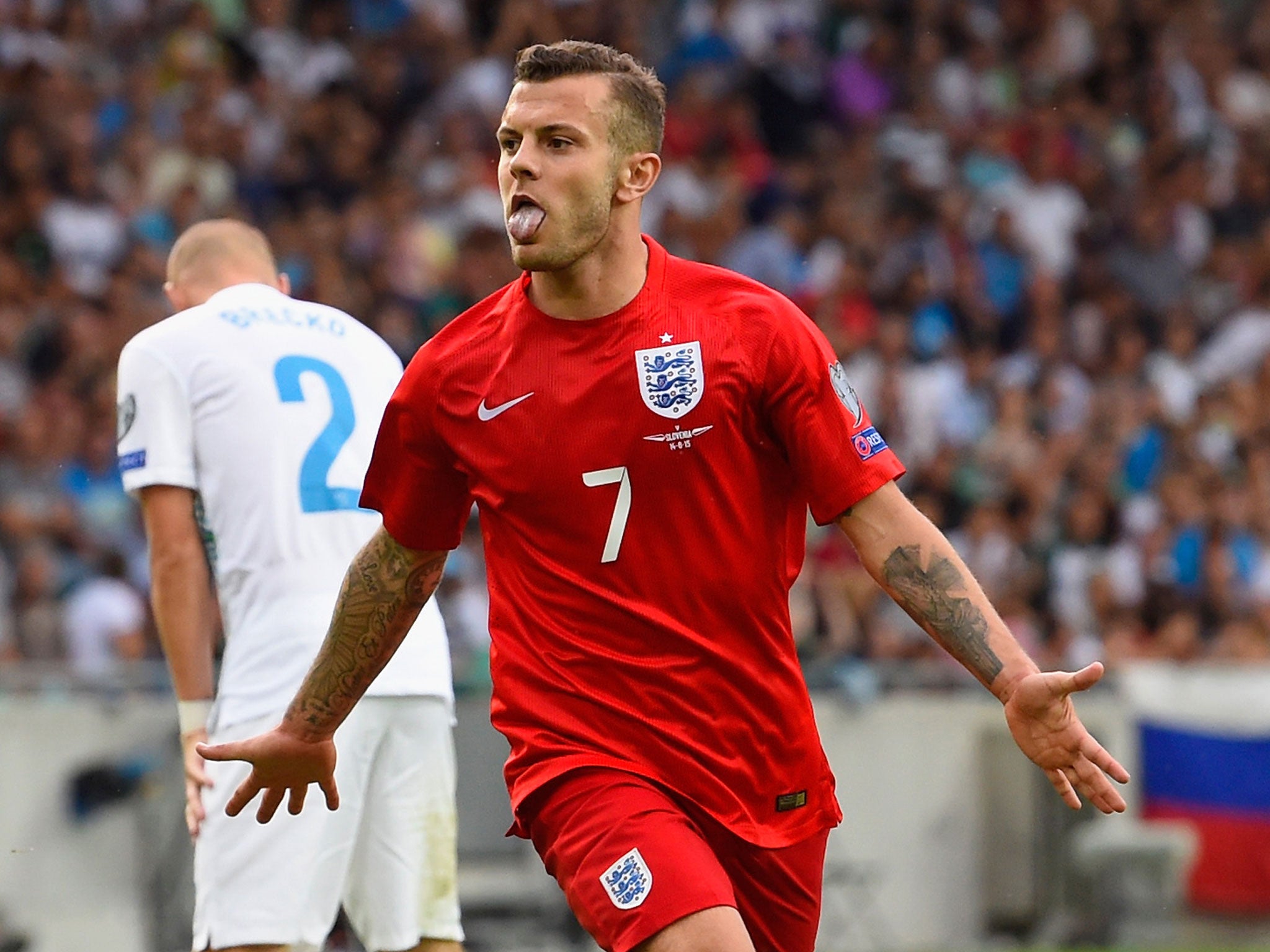 Jack Wilshere celebrates his second