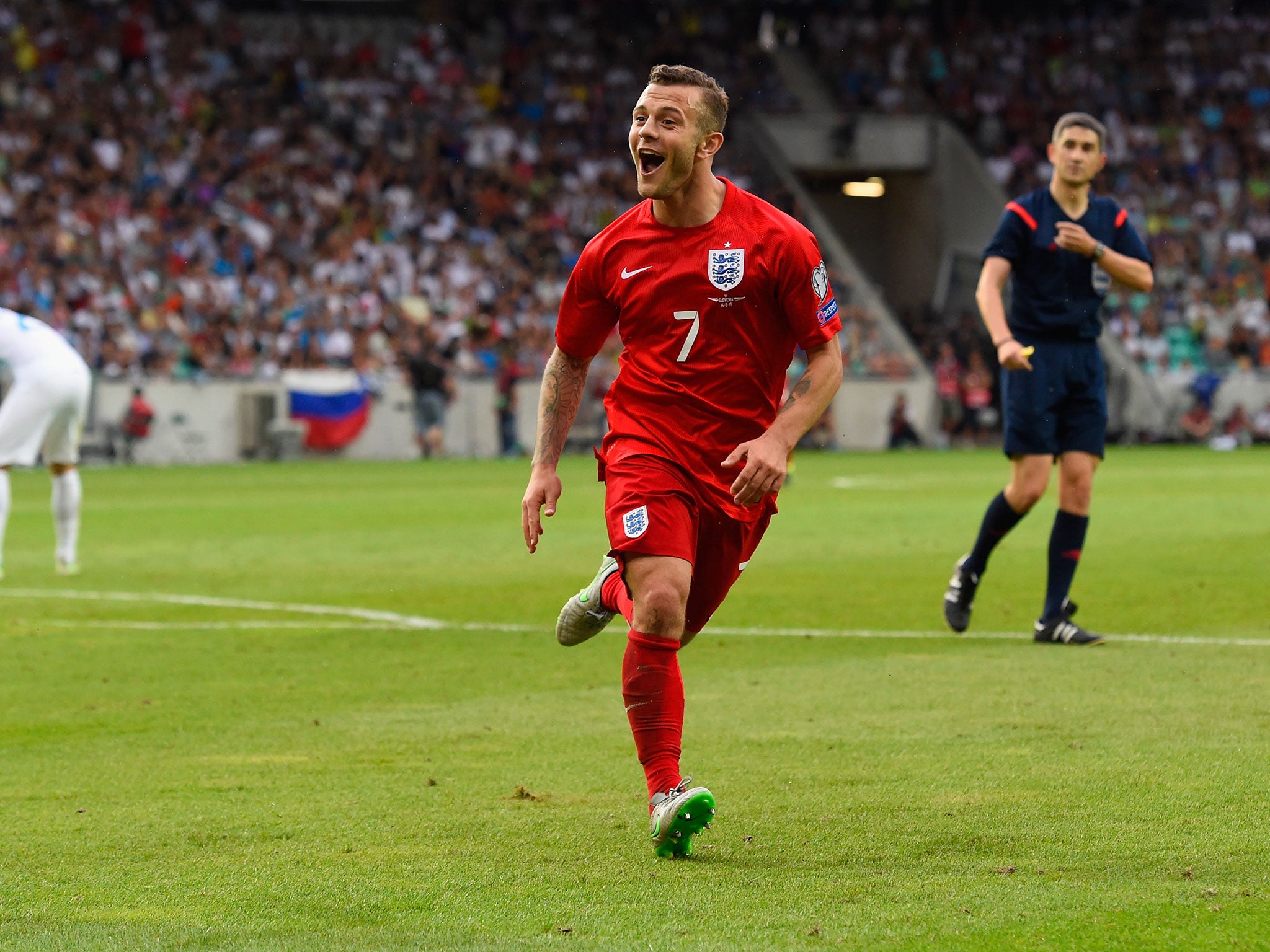 Jack Wilshere celebrates scoring his second