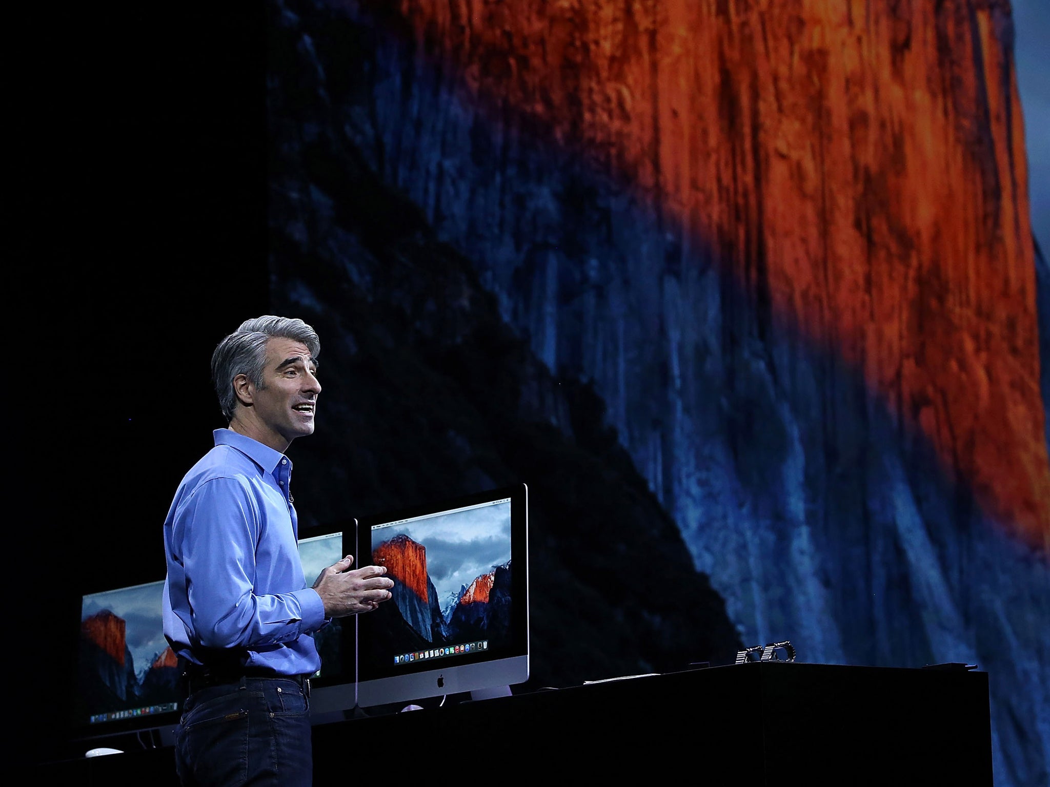 Apple's Craig Federighi, Apple senior vice president of Software Engineering, speaks about OS 10, El Capitan, during Apple WWDC on June 8, 2015 in San Francisco, California