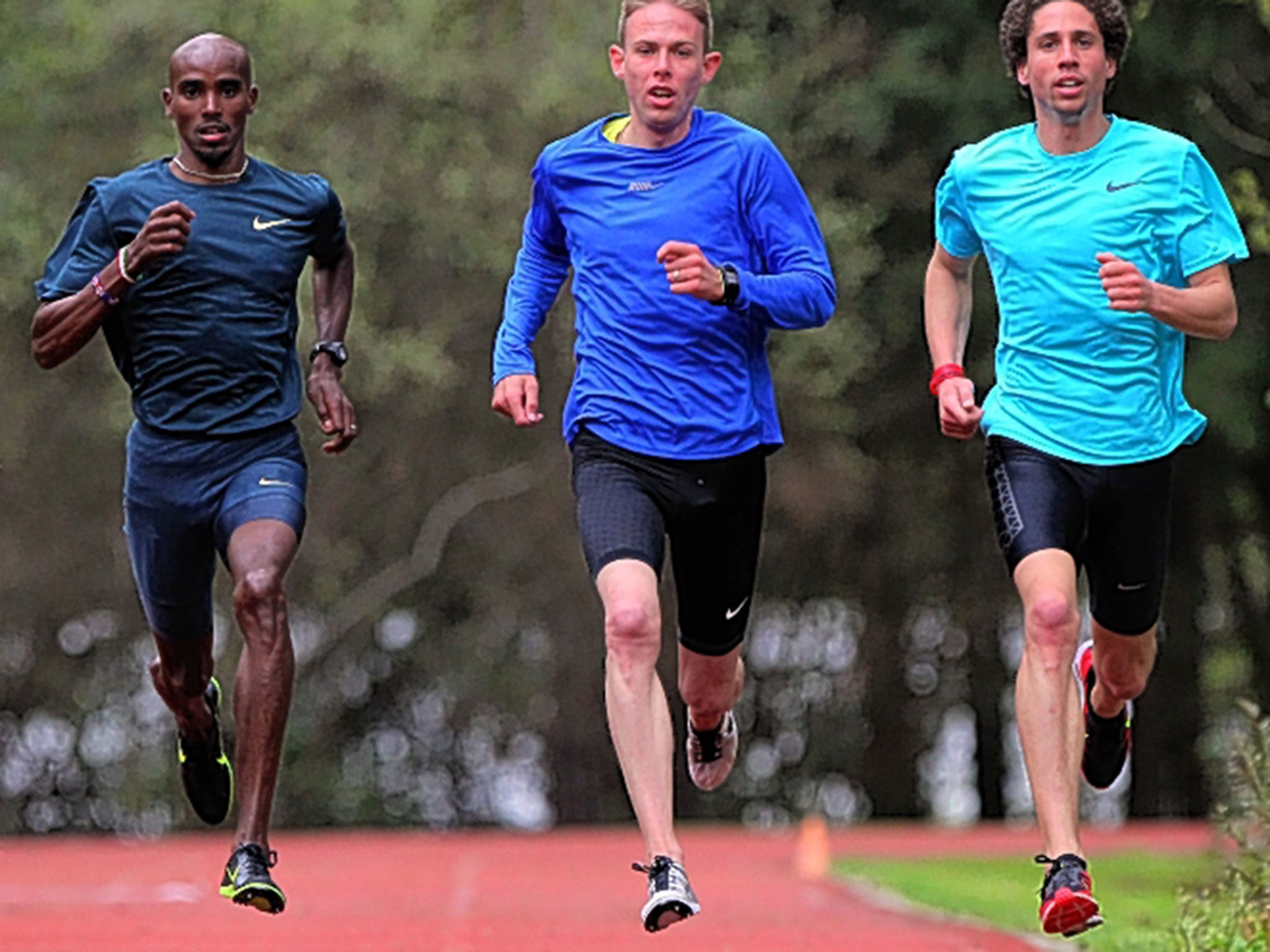 Cameron Levins (far right) trains at the Oregon Project with Galen Rupp (centre) and Mo Farah