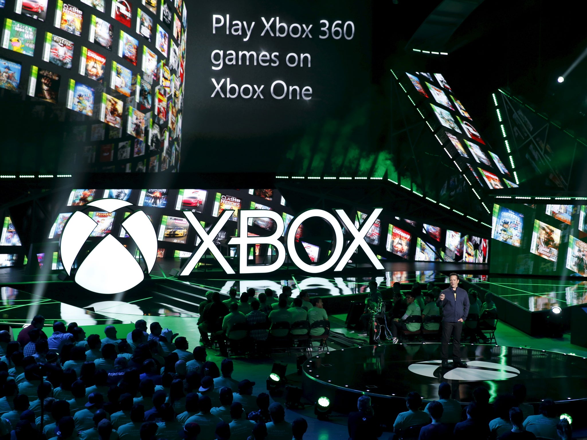 Phil Spencer, head of Xbox, announces backwards compatibility to play Xbox 360 games on the Xbox One during game publisher Microsoft's Xbox media briefing before the opening day of the Electronic Entertainment Expo, or E3, in Los Angeles, California, United States, June 15, 2015