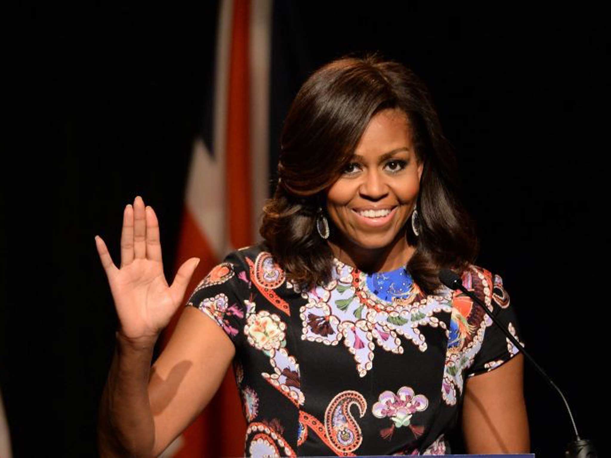 Michelle Obama speaks at the Tower Hamlet school