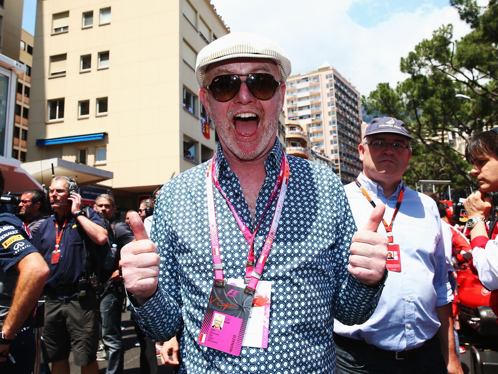 Radio 2 DJ Chris Evans attends the F1 Grand Prix of Monaco