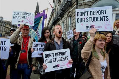 Students protest the deportation in Edinburgh last week