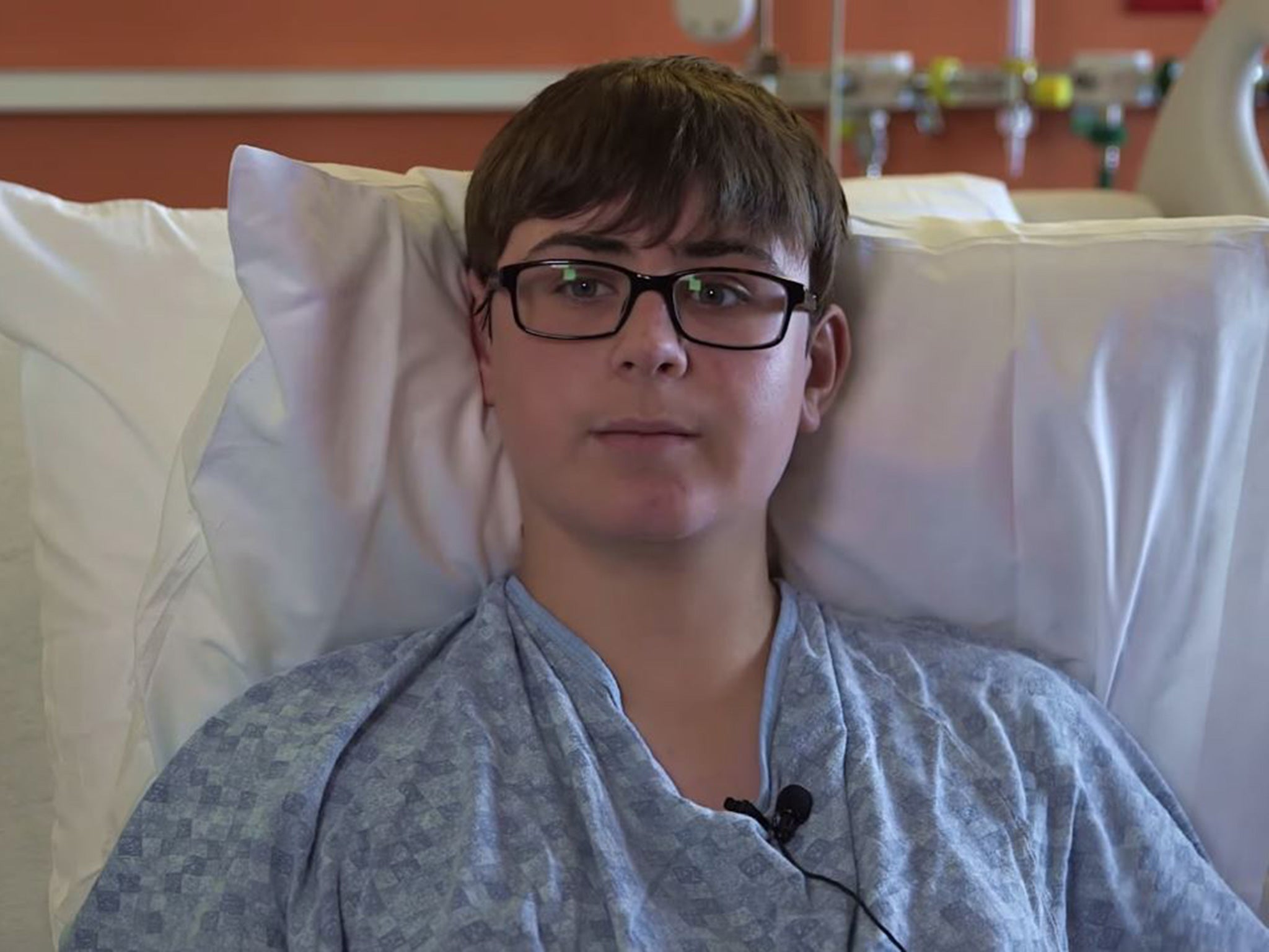 Hunter Treschl speaks from his hospital bed at the New Hanover Regional Medical Center