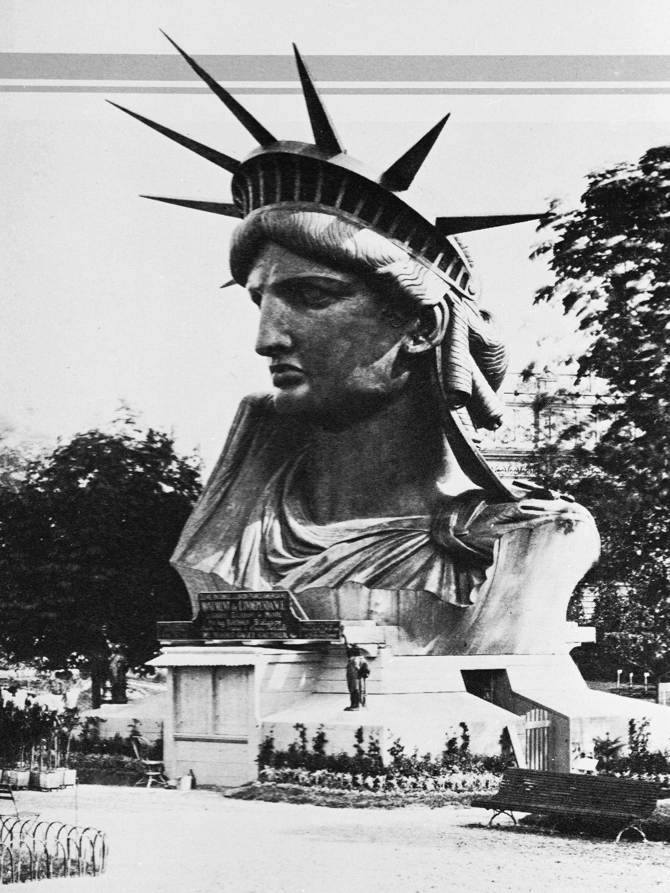 The head of the Statue of Liberty on display on the Champ de Mars, Paris, France, 1878.