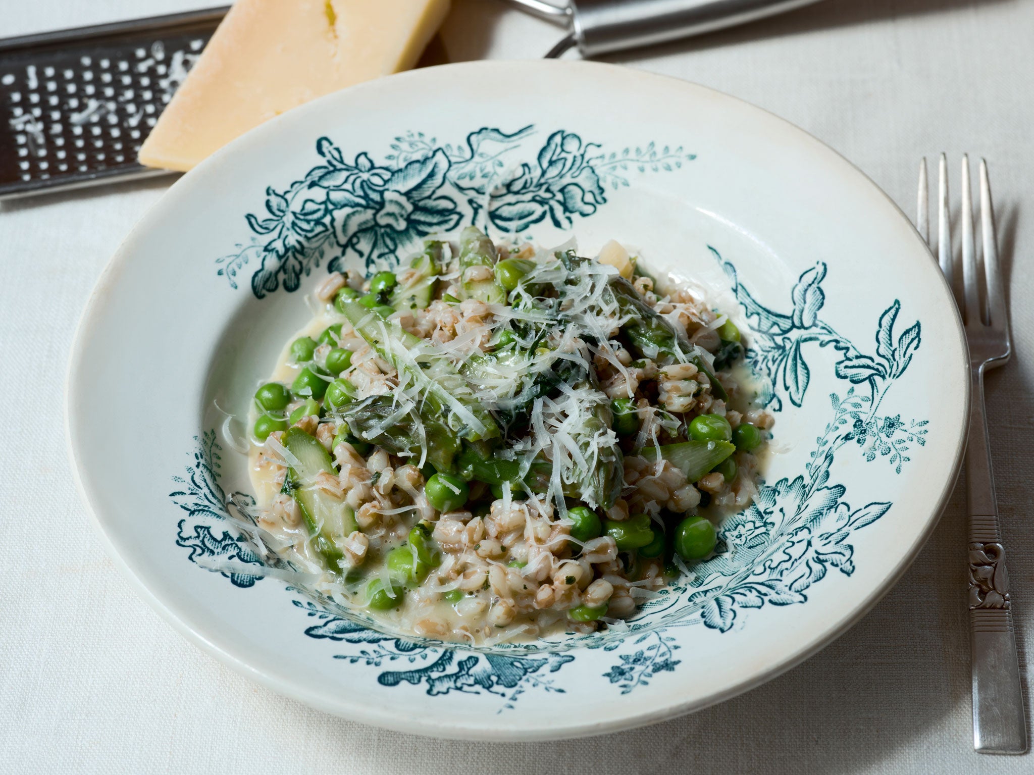 Mark's dish is a spelt version of a classic risotto primavera