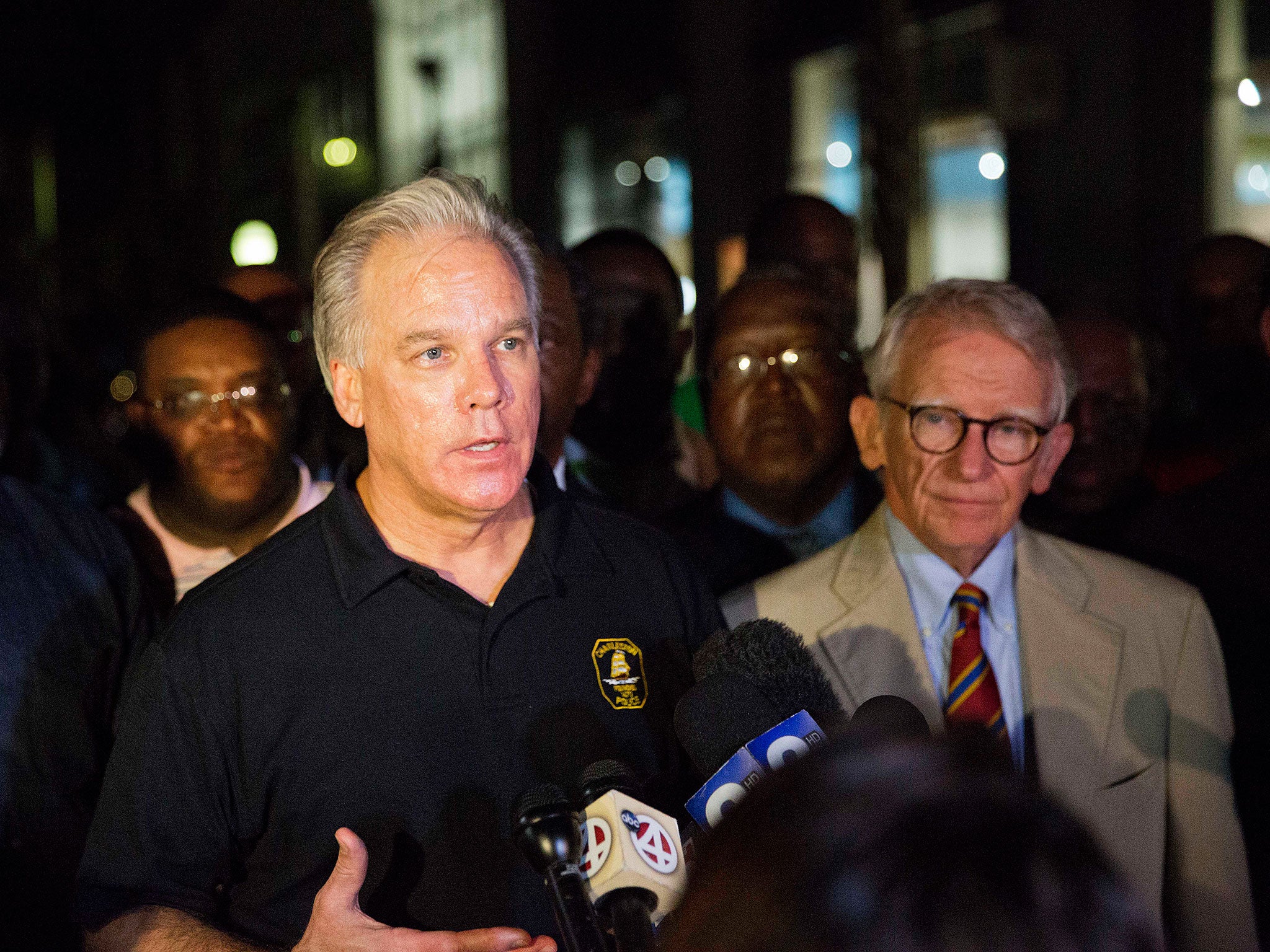 Charleston Police Chief Gregory Mullen, addresses the media