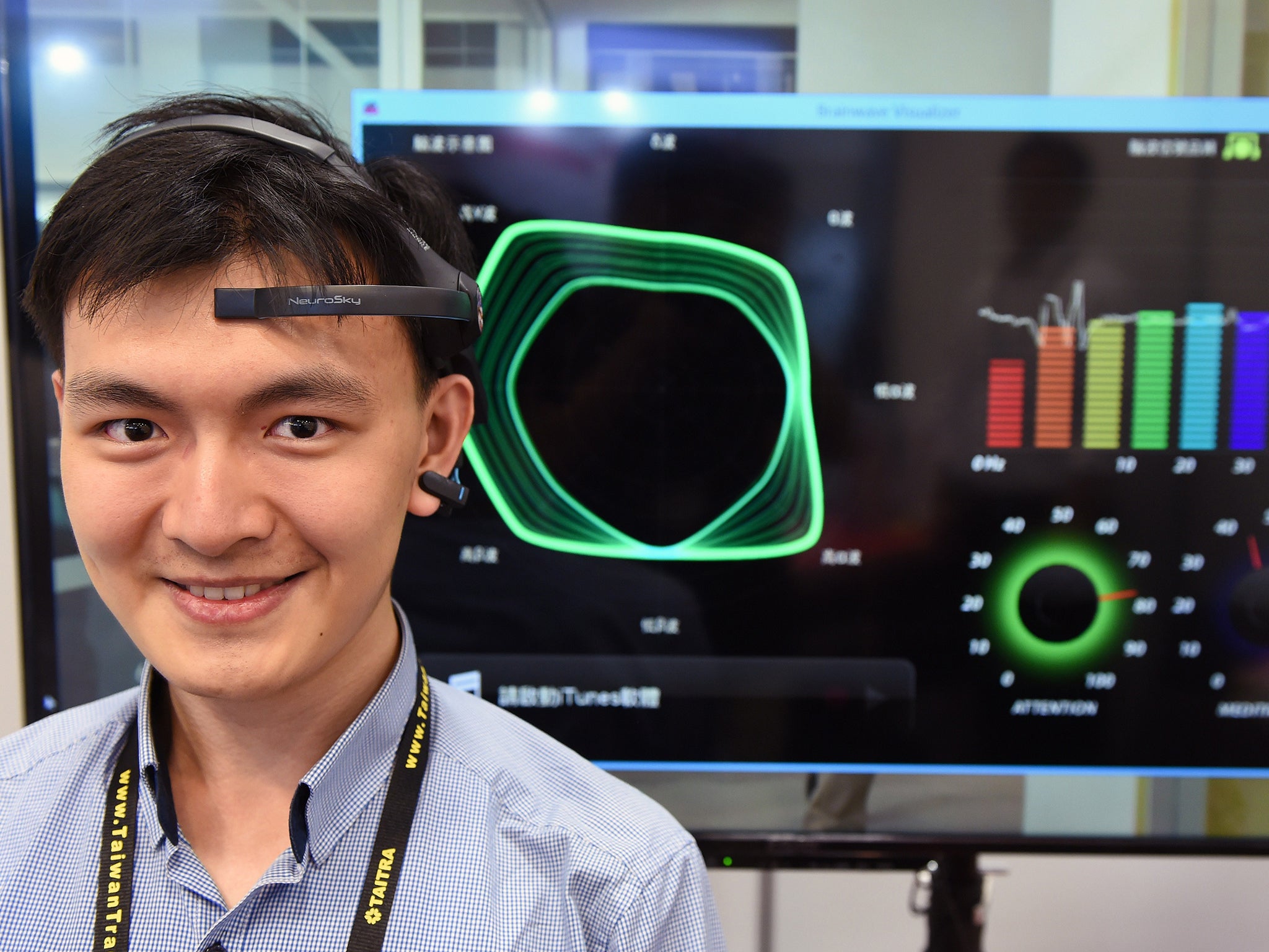(FILE IMAGE) The ‘Mind Control TV’ prototype works though brain activity signals, which are relayed from an electroencephalography (EEG) headset