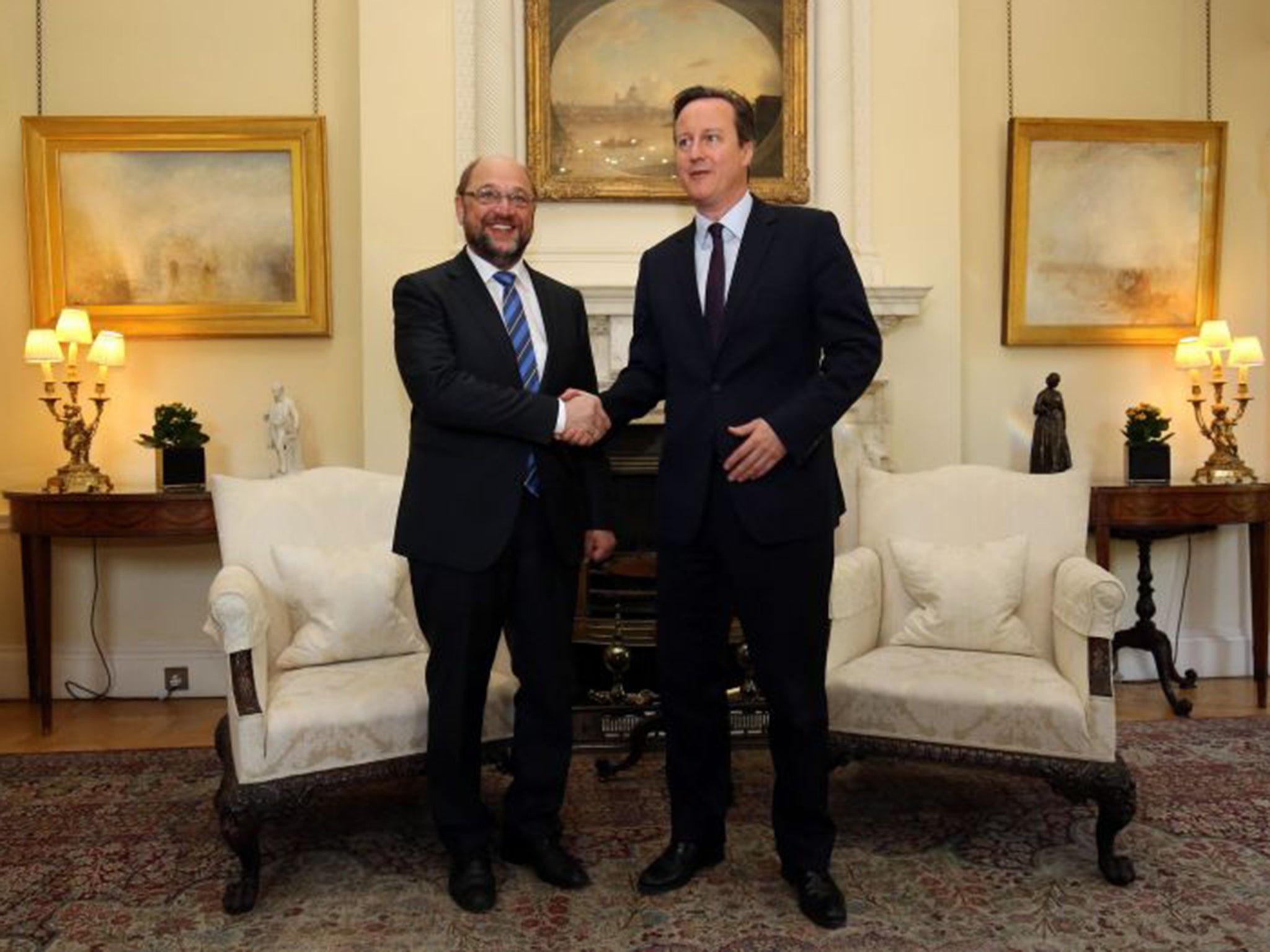 David Cameron with Martin Schultz inside No 10 on Thursday