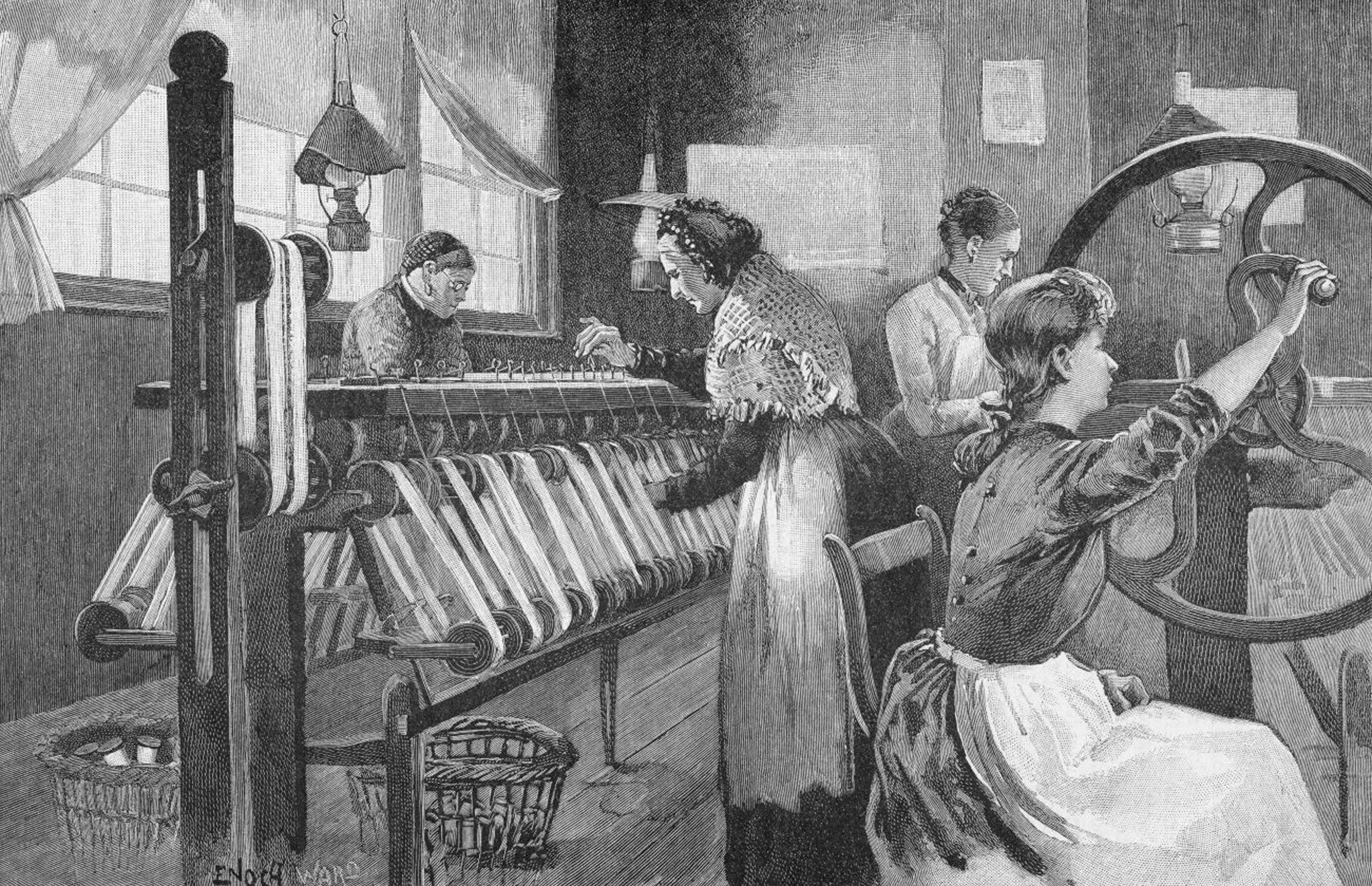 Good yarn: female silk weavers at work in Spitalfields in 1893. The industry in east London was founded by Huguenot refugees