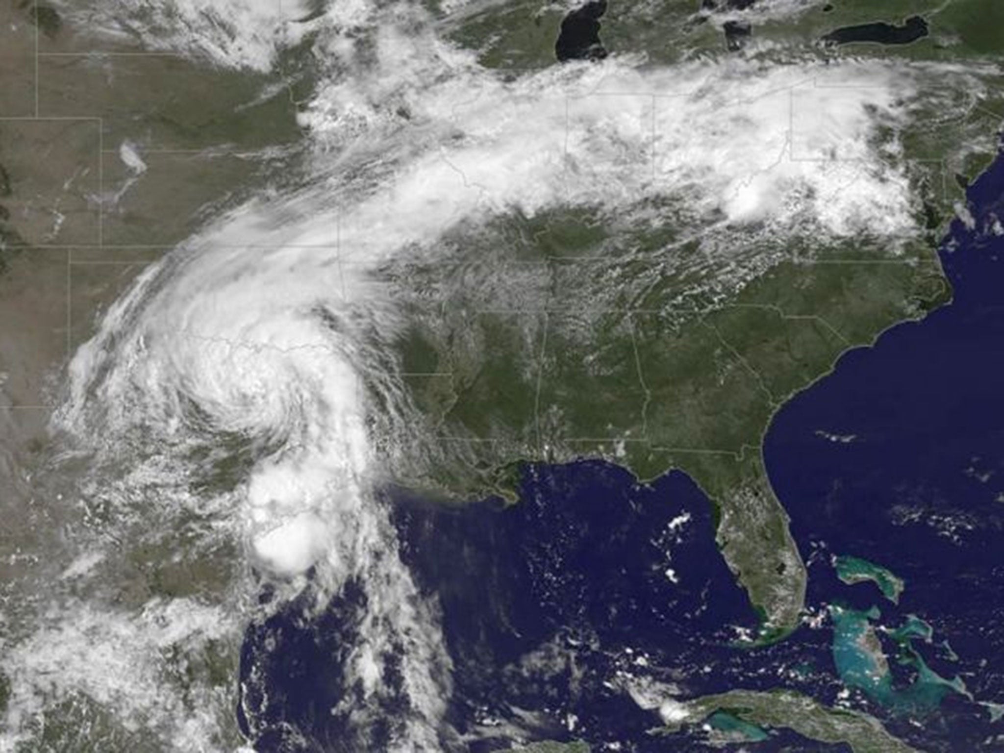 Clouds from Tropical Depression Bill are seen over Texas and Oklahoma on 17 June