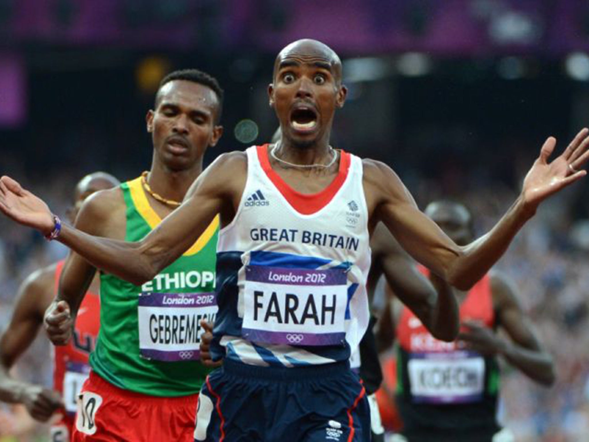 Mo Farah celebrates after winning the men's 5000m final at the London 2012 Olympic Games in London. It is alleged that the athlete missed two drug tests in the run-up to the Games