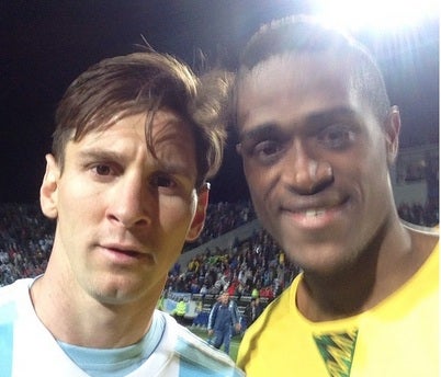 Deshorn Brown's selfie with Lionel Messi after the game last night - which Brown uploaded to his Instagram account