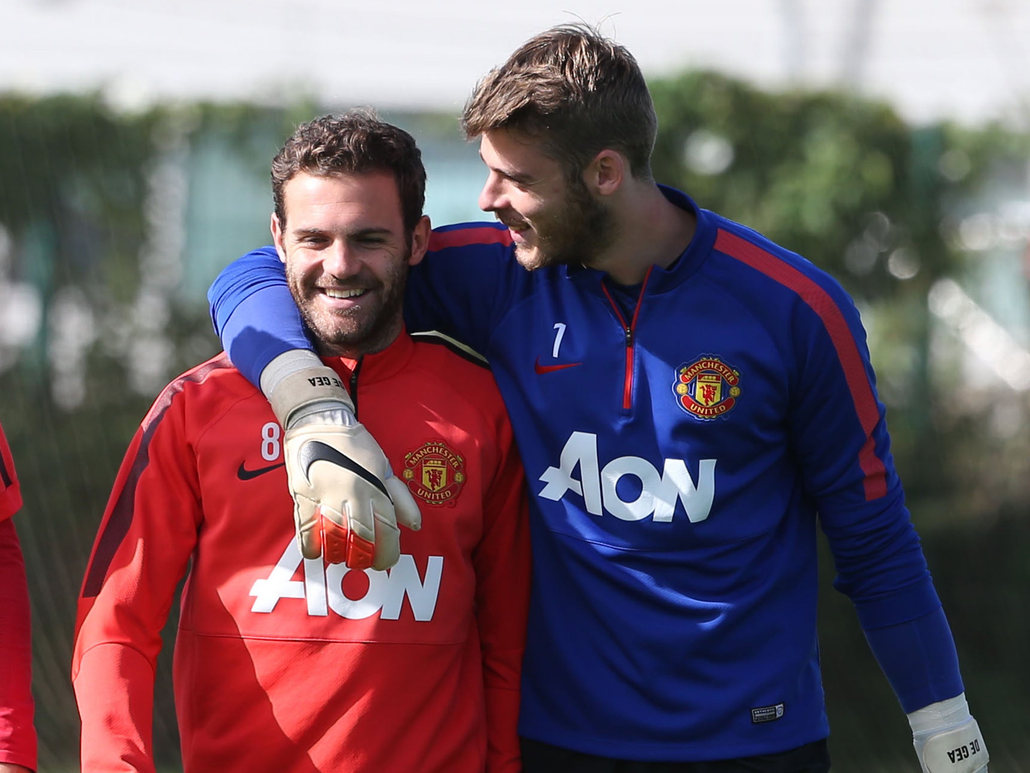 Juan Mata and David De Gea during Manchester United training