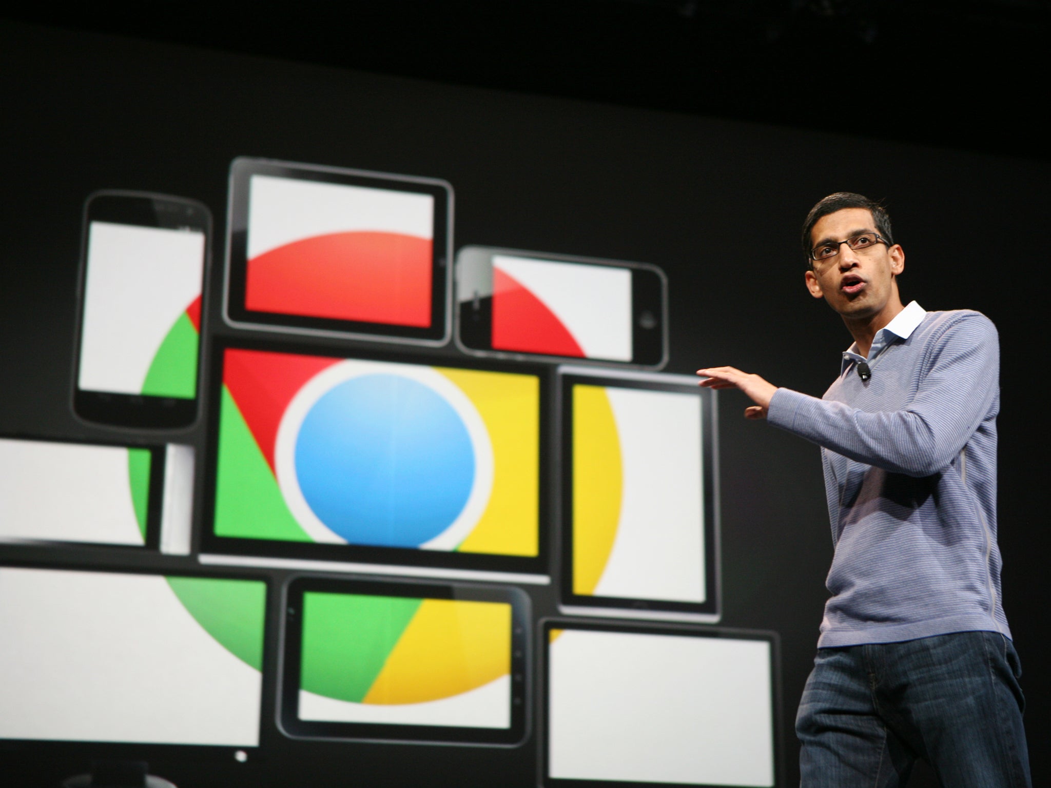 Sundar Pichai, senior vice president of Chrome, speaks at Google's annual developer conference, Google I/O, in San Francisco on 28 June 2012