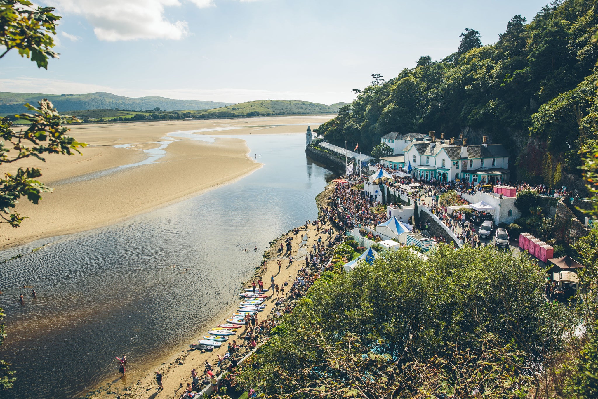 Aerial views overlooking Portmeirion village during Festival No 6