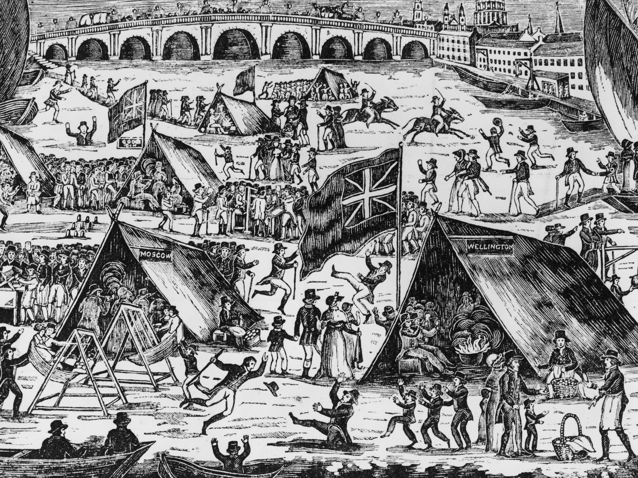 A 'frost fair' on the Thames in 1814 (Hulton Archive/Getty)