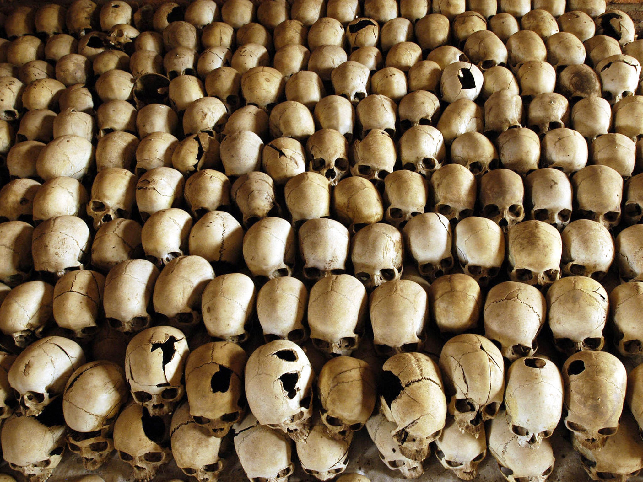 Skulls of victims of the 1994 genocide, at a memorial site in Nyamata (Getty)