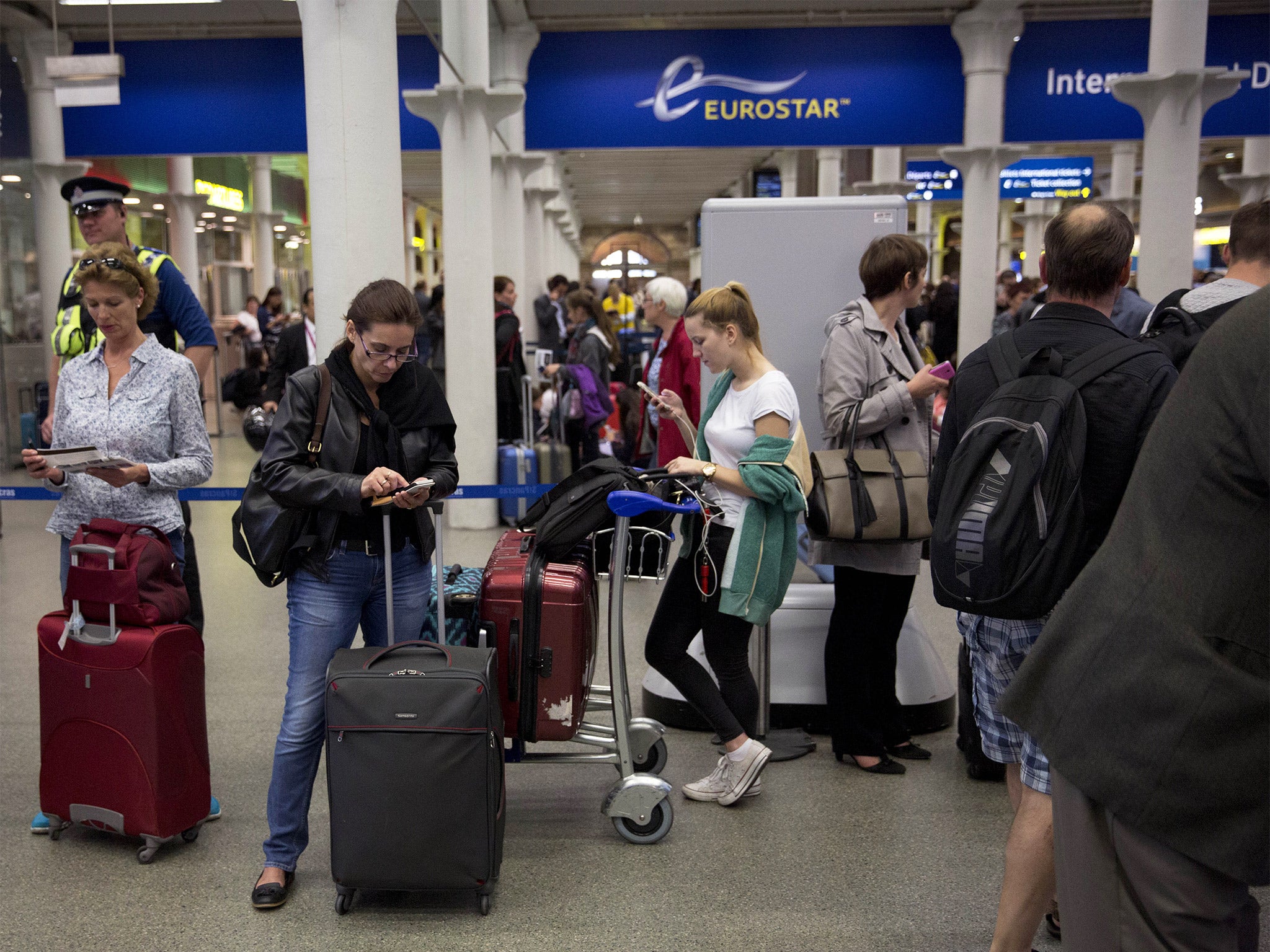 The scene at St Pancras station in London, as stranded Eurostar passengers wait as trains are cancelled