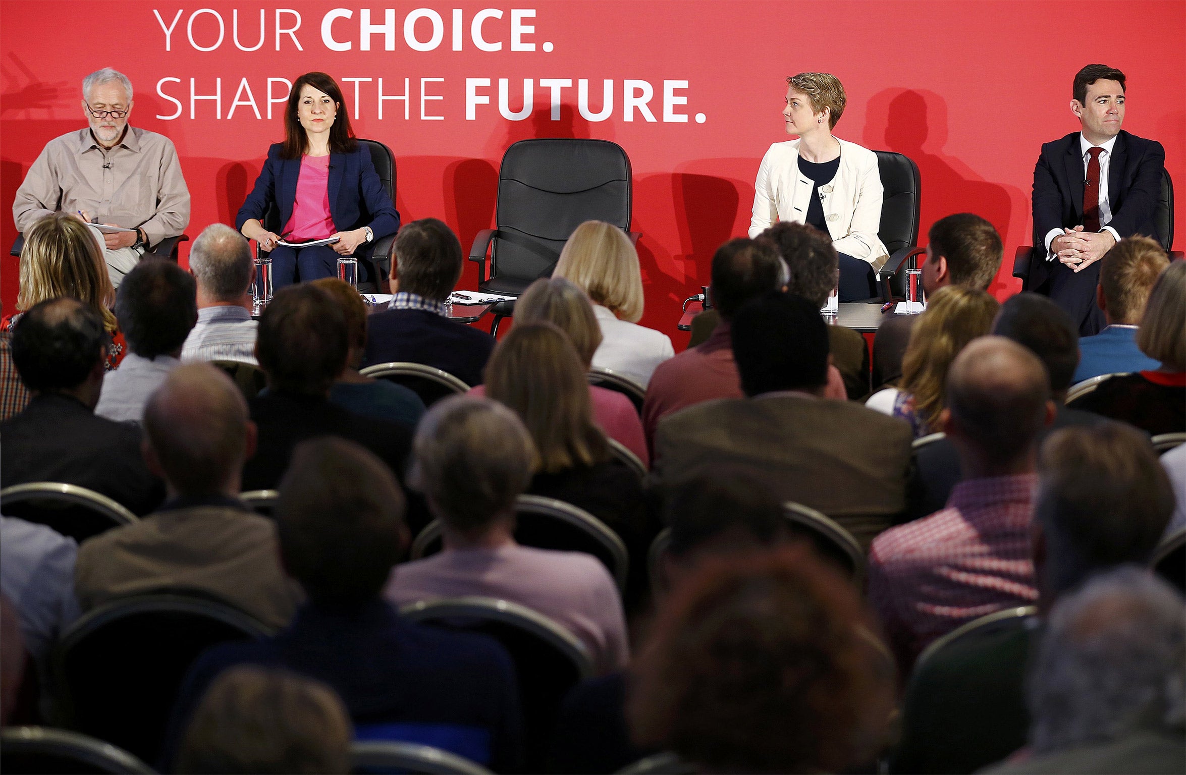 From left: Jeremy Corbyn, Liz Kendall, Yvette Cooper and Andy Burnham at a hustings event in Stevenage on Saturday