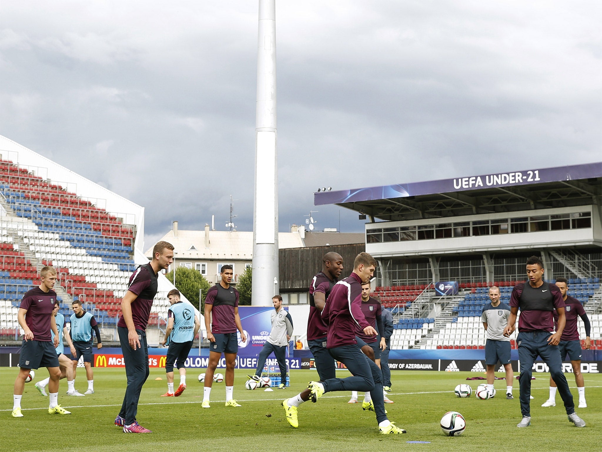 The England squad train at the Ander Stadium yesterday ahead of their final group game against Italy