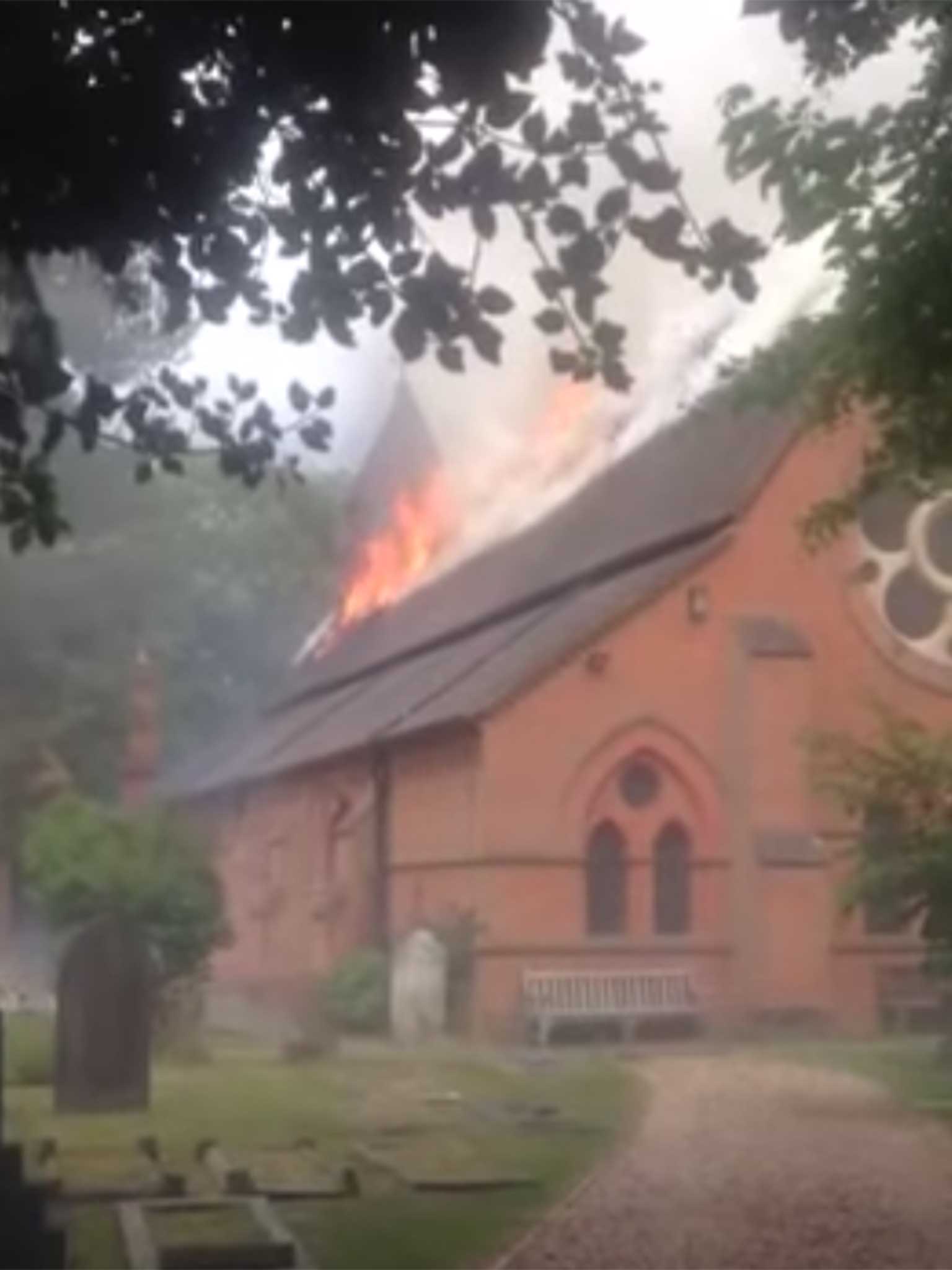 Bystanders photographed the blaze yesterday