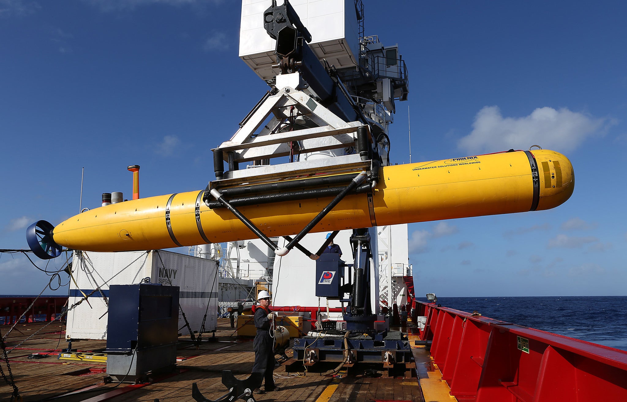 An autonomous submarine is deployed in the early days of the search, in April last year