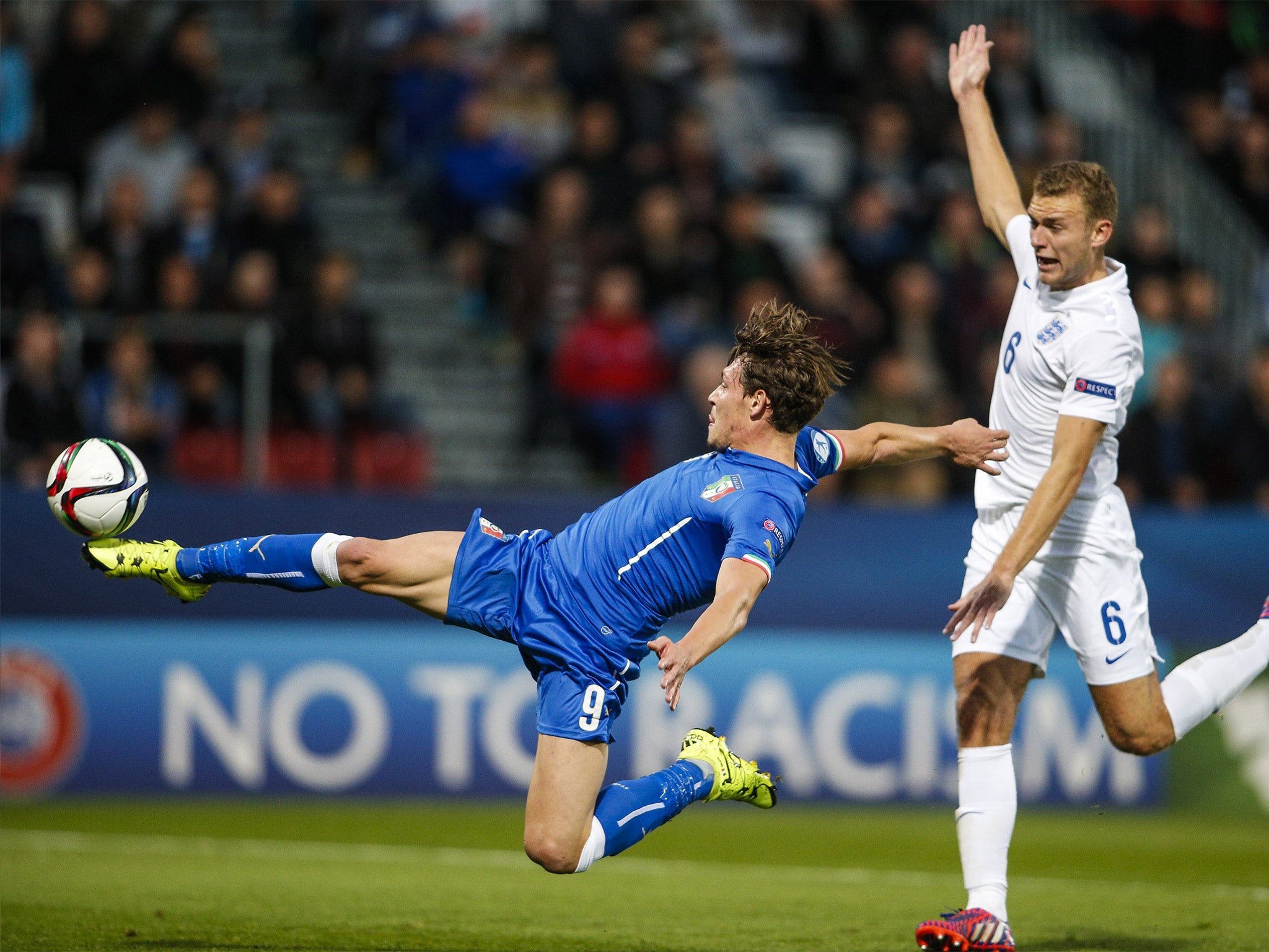 Andrea Belotti stretches to give Italy the lead (Getty)