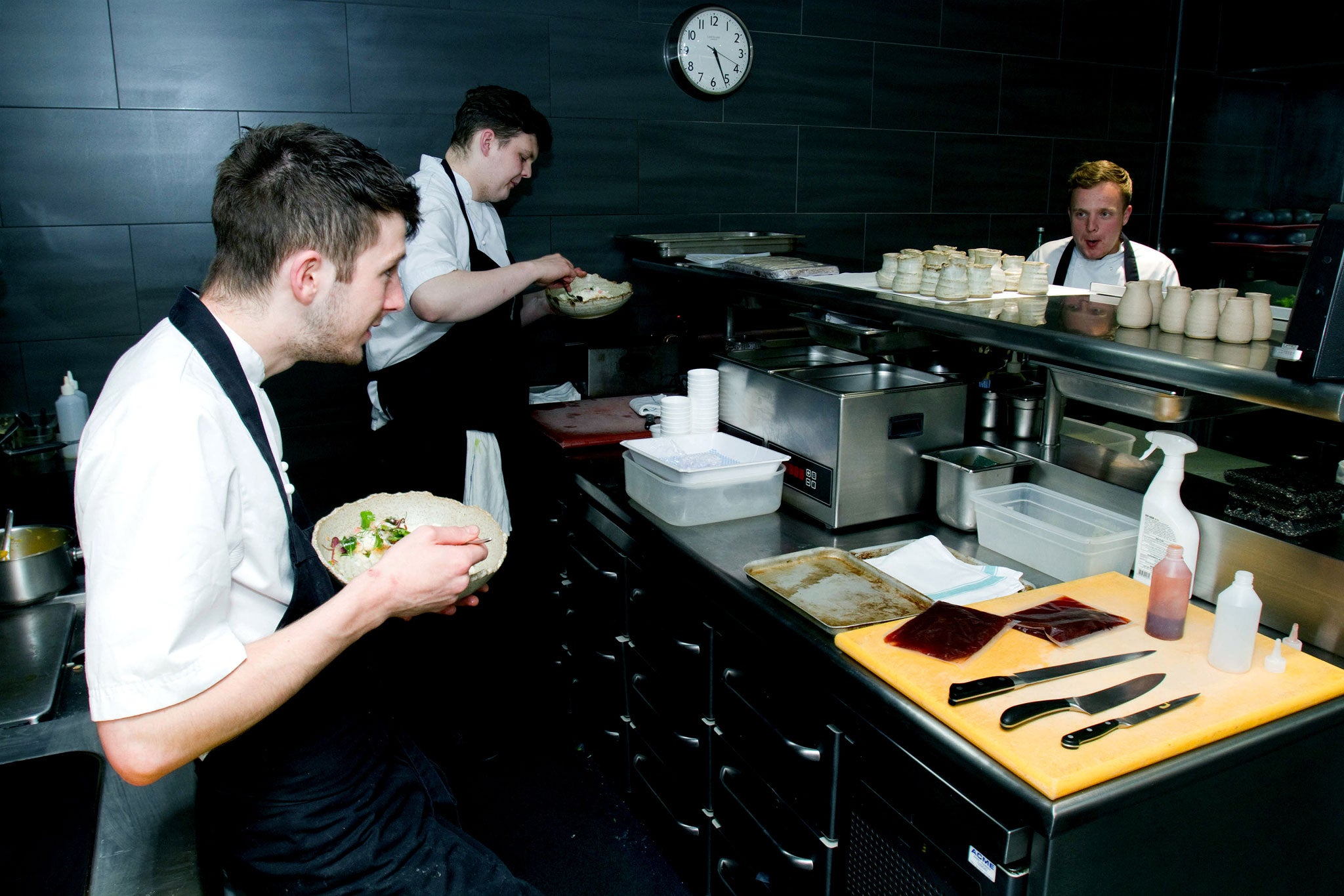 Staff at L'Enclume tuck in to smoked haddock risotto