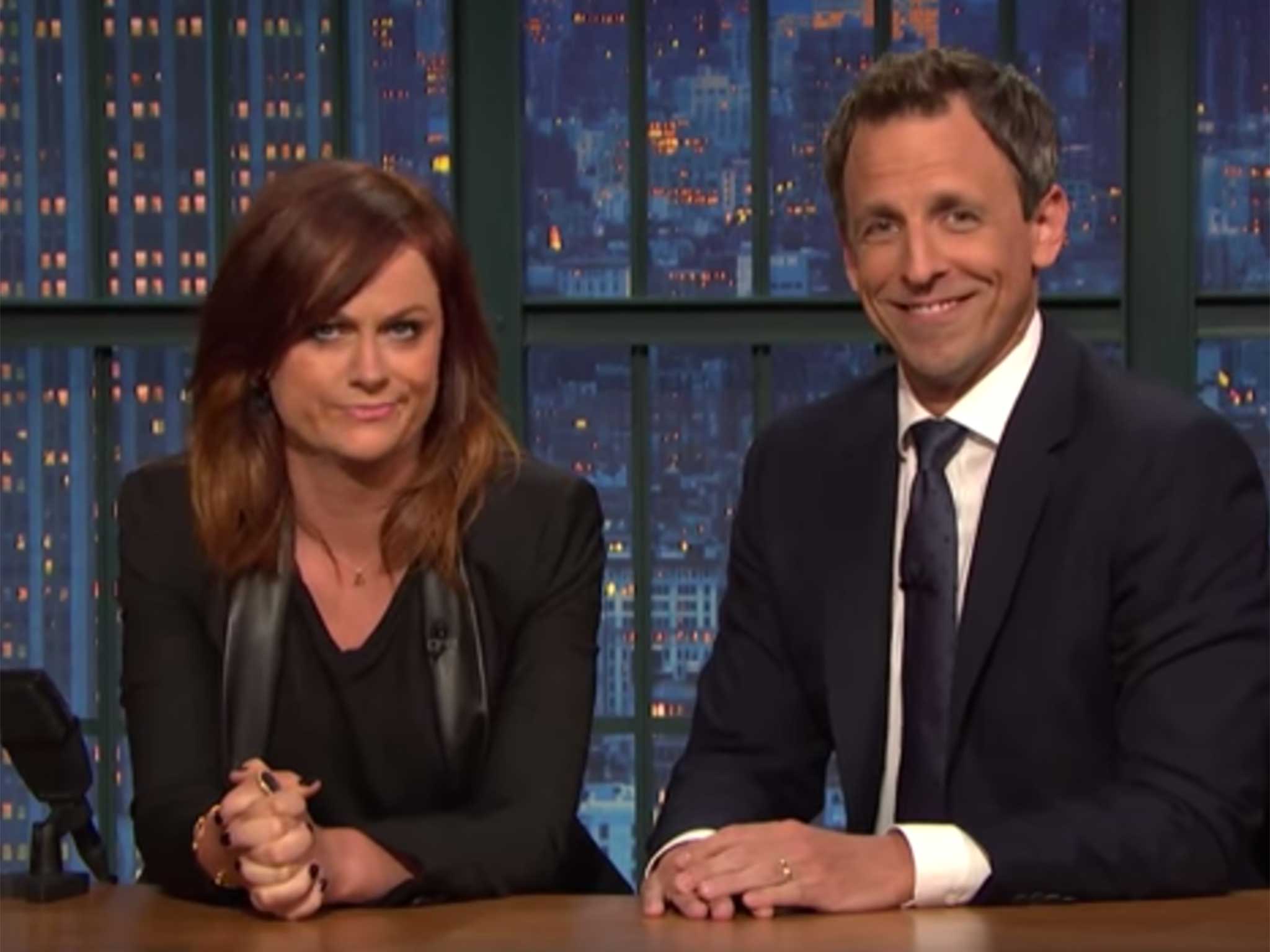 Amy Poehler and Seth Meyers on Late Night with Seth Meyers