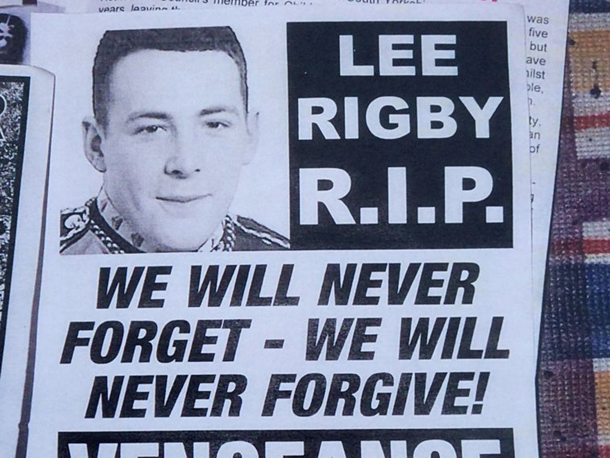 Posters relating to the 2013 murder of Fusilier Rigby were also discovered at Mr Davies's home