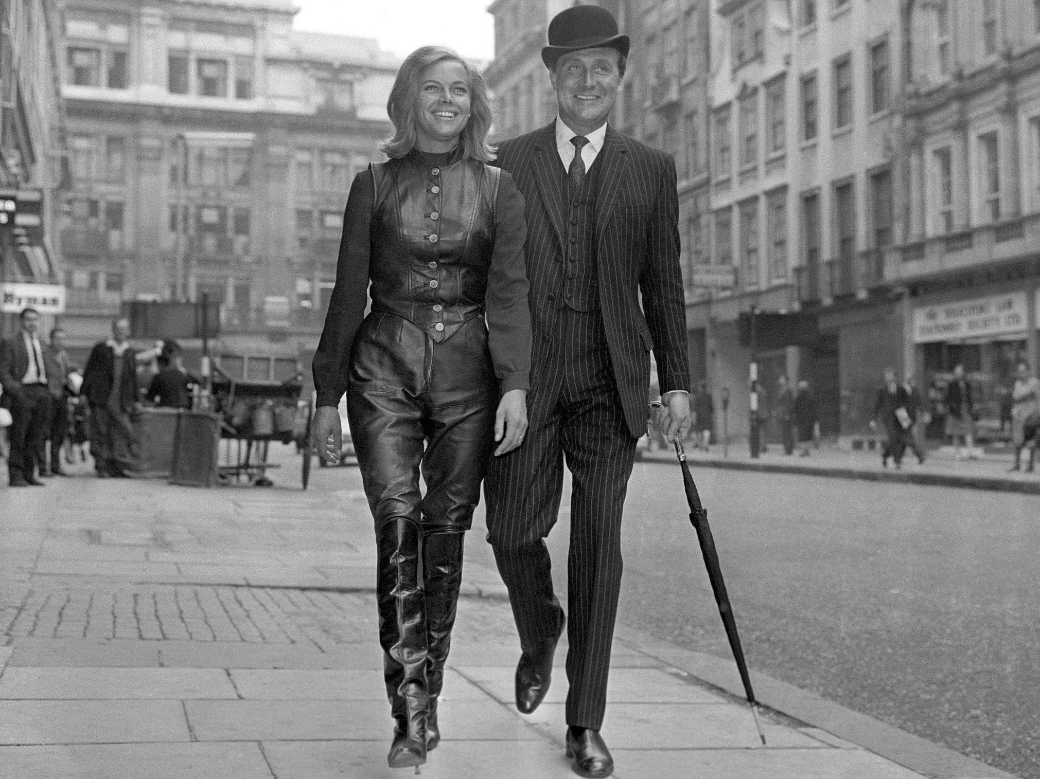 Patrick MacNee, who played John Steed and Honor Blackman who played Catherine Gale, in the television show The Avengers