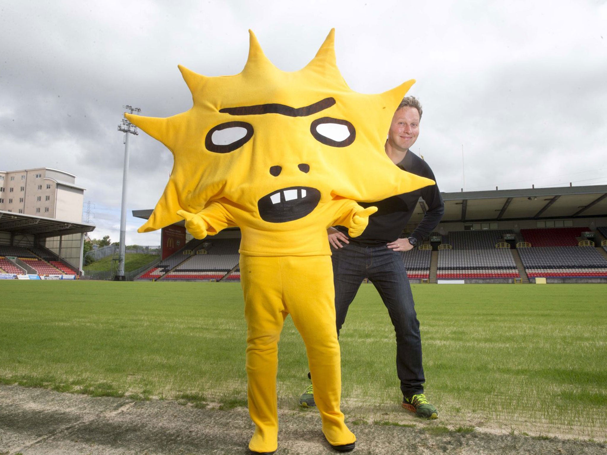 Partick Thistle's new mascot designed by David Shrigley at Firhill Stadium in Glasgow