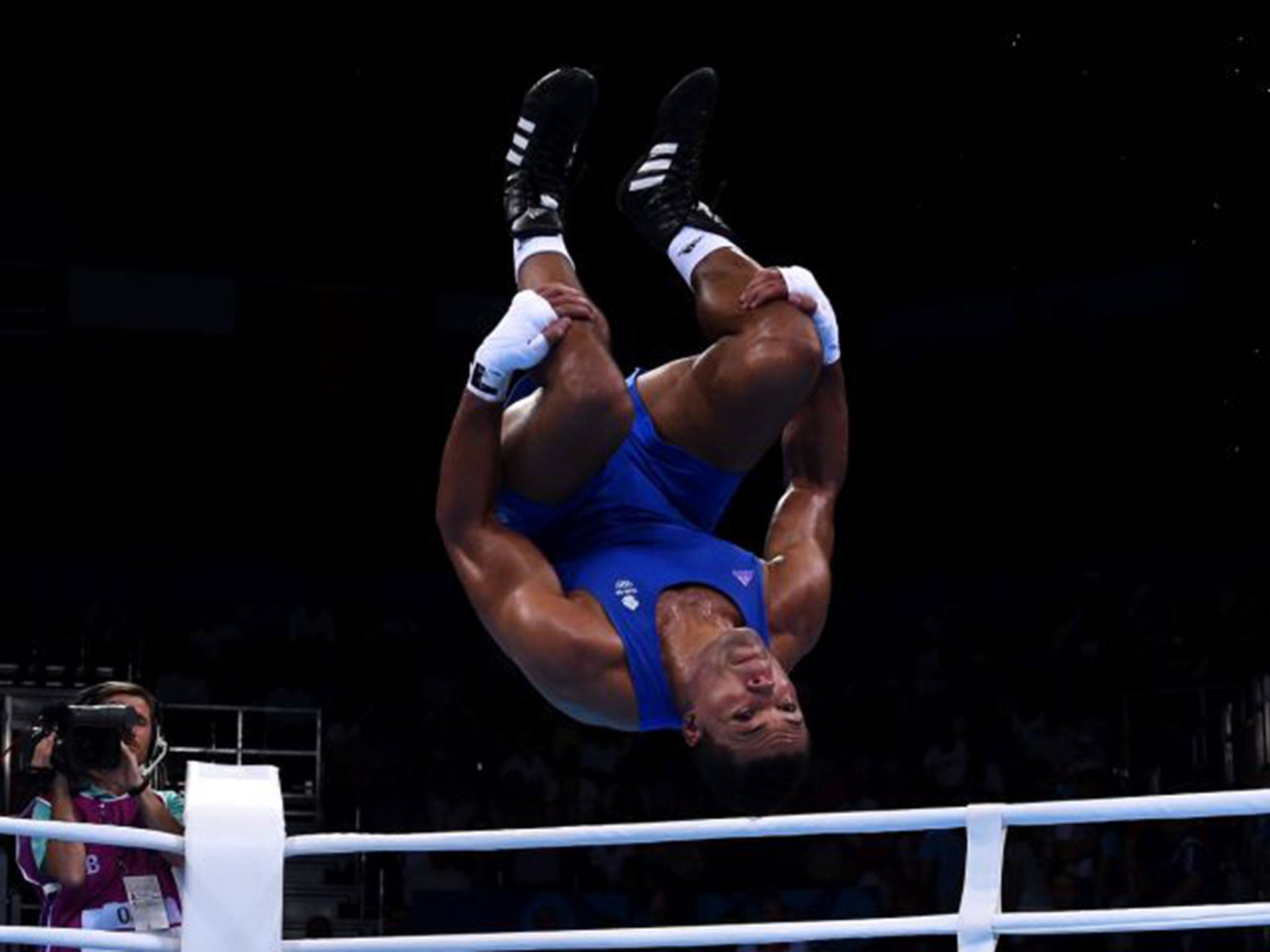 Joe Joyce of Great Britain celebrates victory over Gasan Gimbatov of Russia in the Men's Boxing Super Heavyweight (+91kg) Final