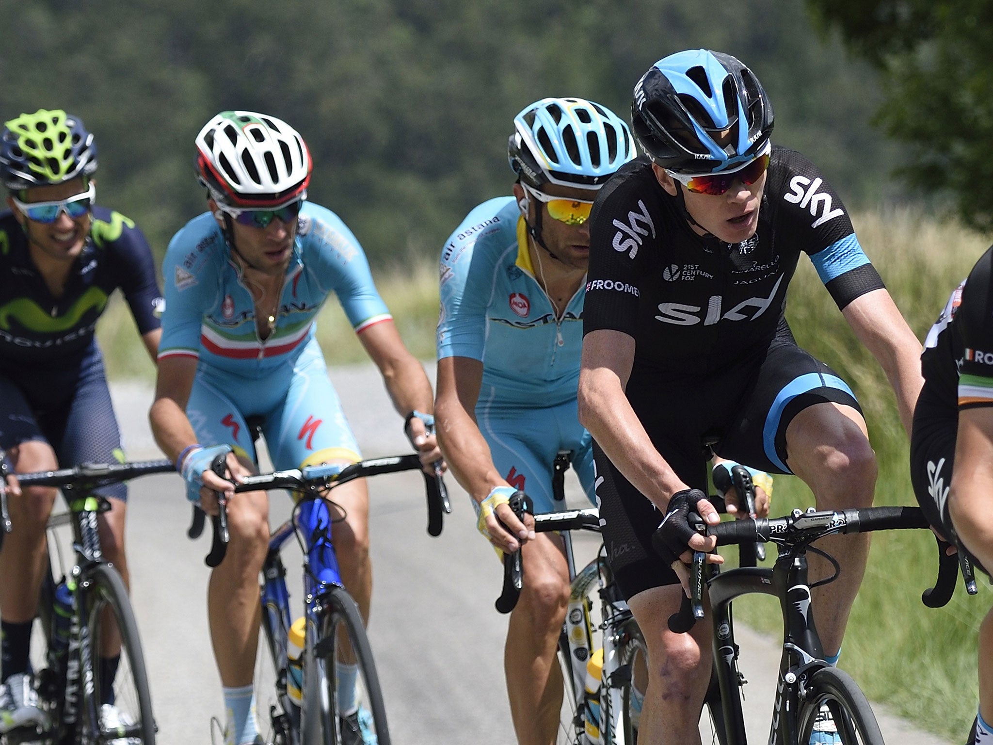 Chris Froome battles with Vincenzo Nibali (second left) in this month’s Critérium du Dauphiné