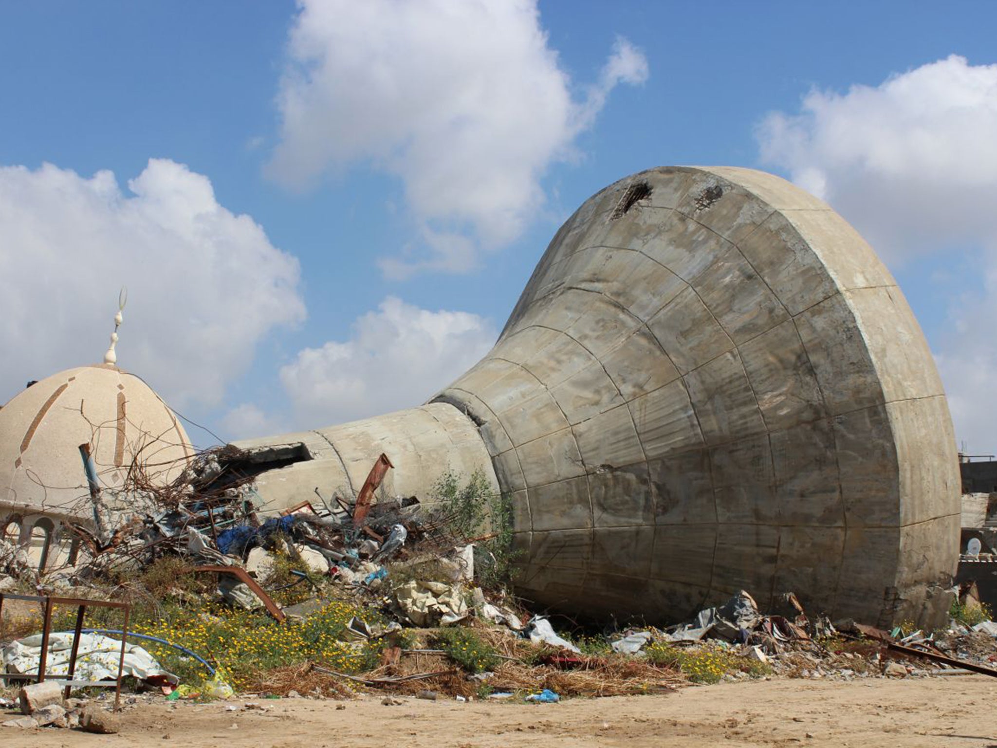 A wrecked water tower in Gaza. Since 2007, water has declined in both quantity and quality.