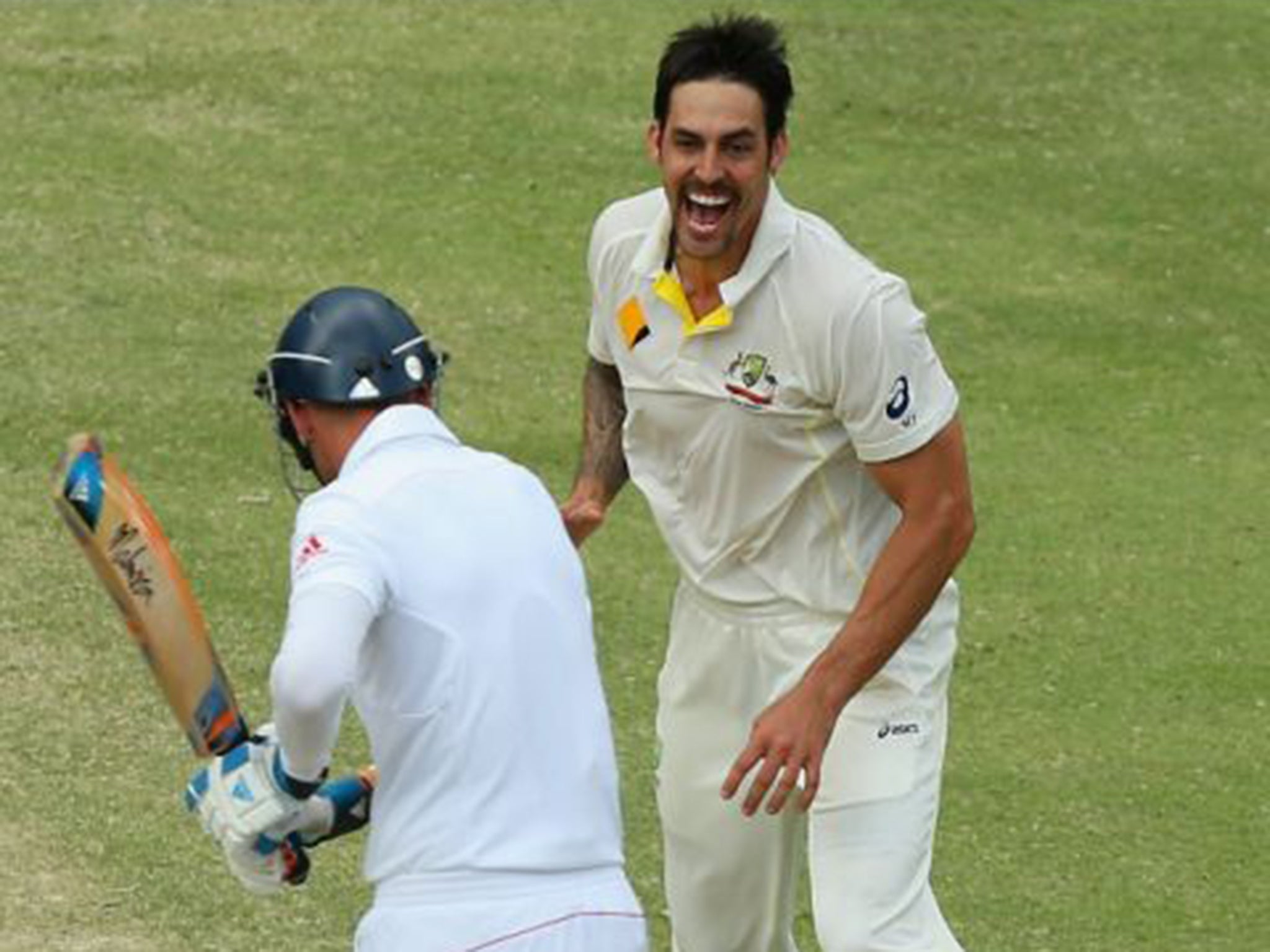 Broad is dismissed by a vociferous Mitchell Johnson in the First Test at Brisbane